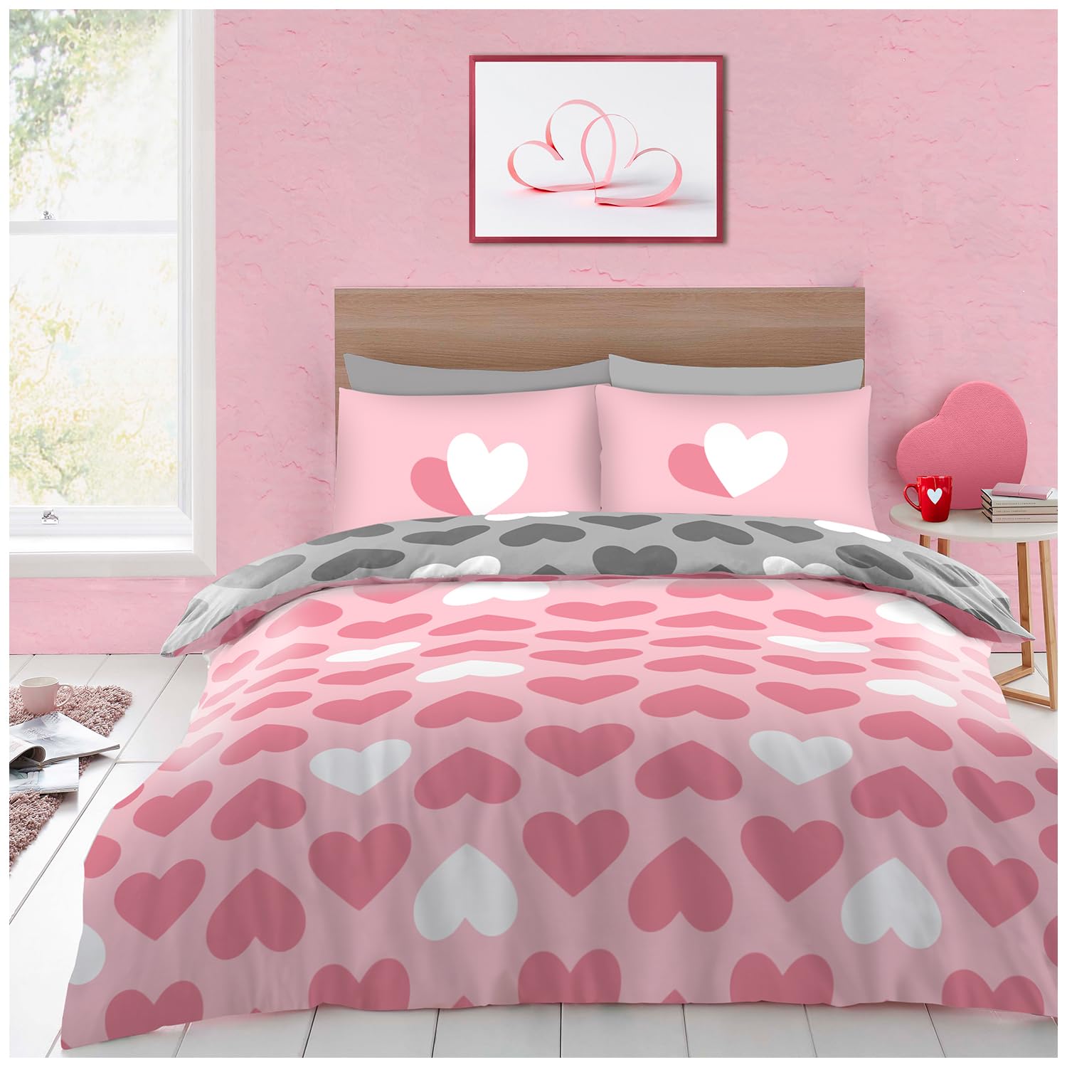 GC GAVENO CAVAILIA Printed Heart Pink Duvet Cover With Pillowcases, Double โ image 1