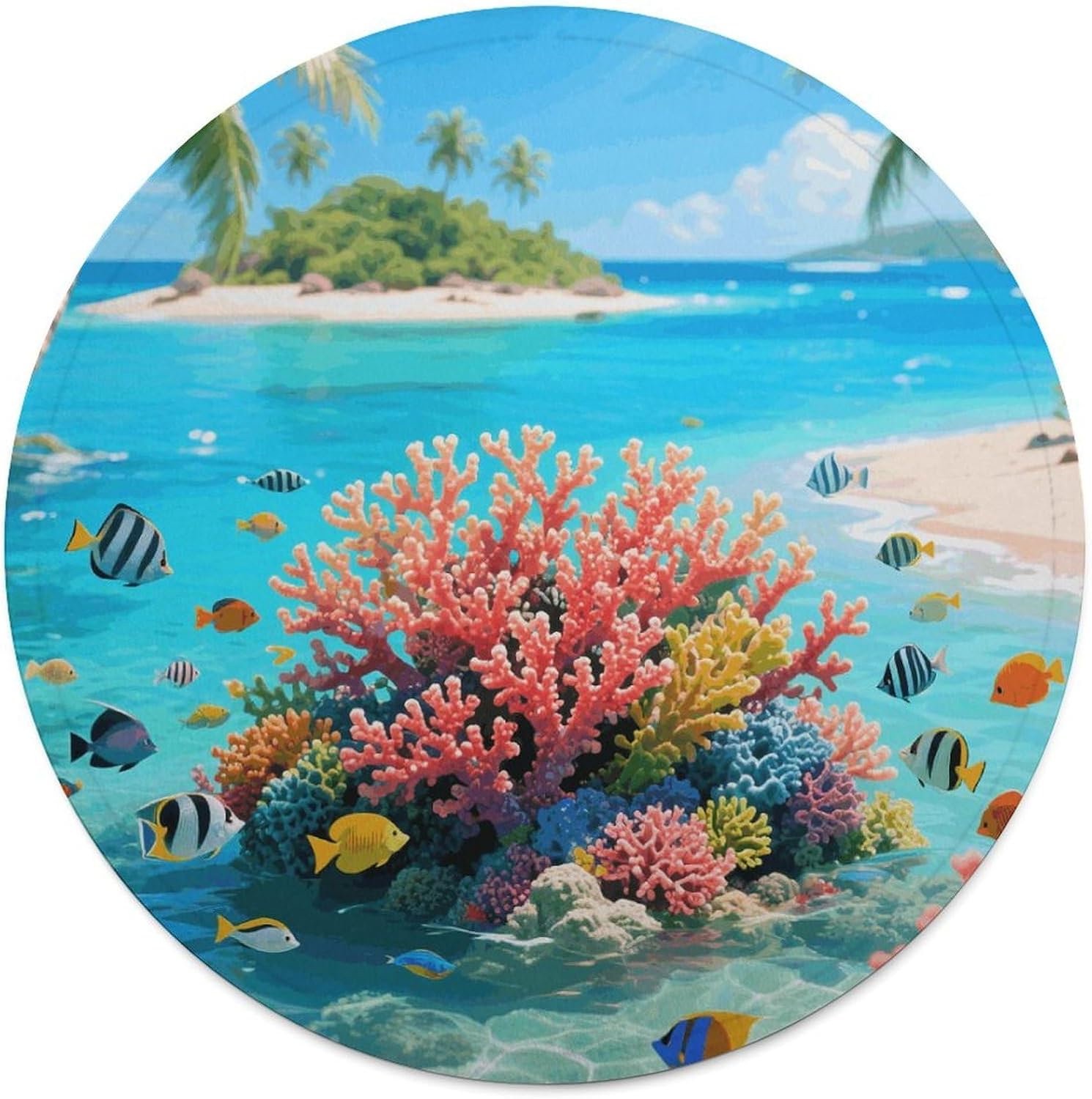 Island Corals Throw Blanket Round Beach Towel | 59.1 Inch Circular Flannel blanket Large Soft Beach Blanket Lightweight Foldable Beach Towel Throw for Daily Leisure Use