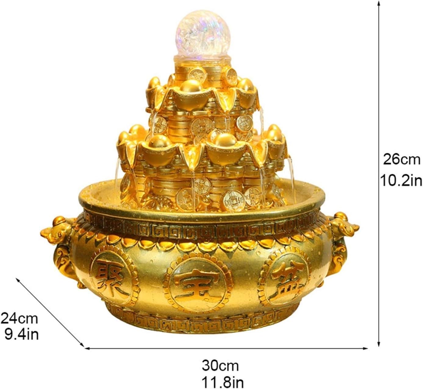 Tabletop Fountain Golden Cornucopia Desktop Waterfall Fountain Wealth Lucky Decoration Indoor Fountain 30cm×24cm×26cm Desktop Fountain