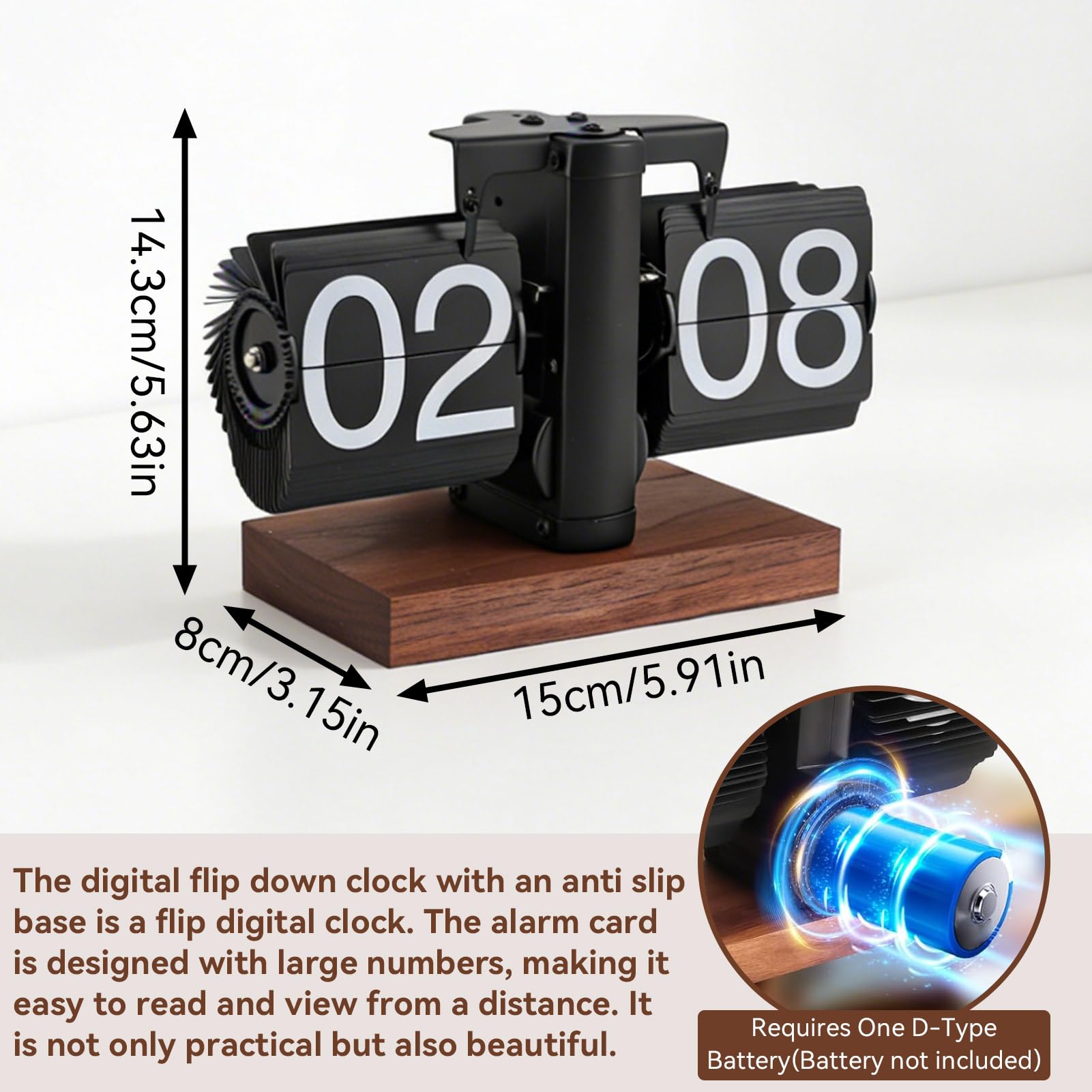 HERCHR Orologio da Tavolo Digitale retrò con quadrante Ribaltabile, Orologio da Tavolo con quadrante Ribaltabile Automatico e Base in Noce Nero, Alimentato a Batteria