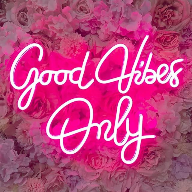 Good Vibes Only Neon Sign with Dimmer Switch, LED Hanging Neon Light for Birthday, Party, Home, Bar, Room, Wall Art Decorations, Backdrop, Gifts by BDUN, 16.7 x 12.9inches (Pink)
