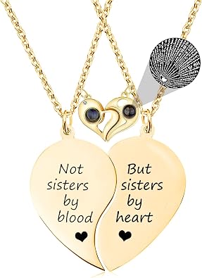MJartoria BFF Necklace for 2-Split Heart Not Sisters by Blood Pendant Best Friend Friendship Necklace Set of 2 Valentines Gifts for Her