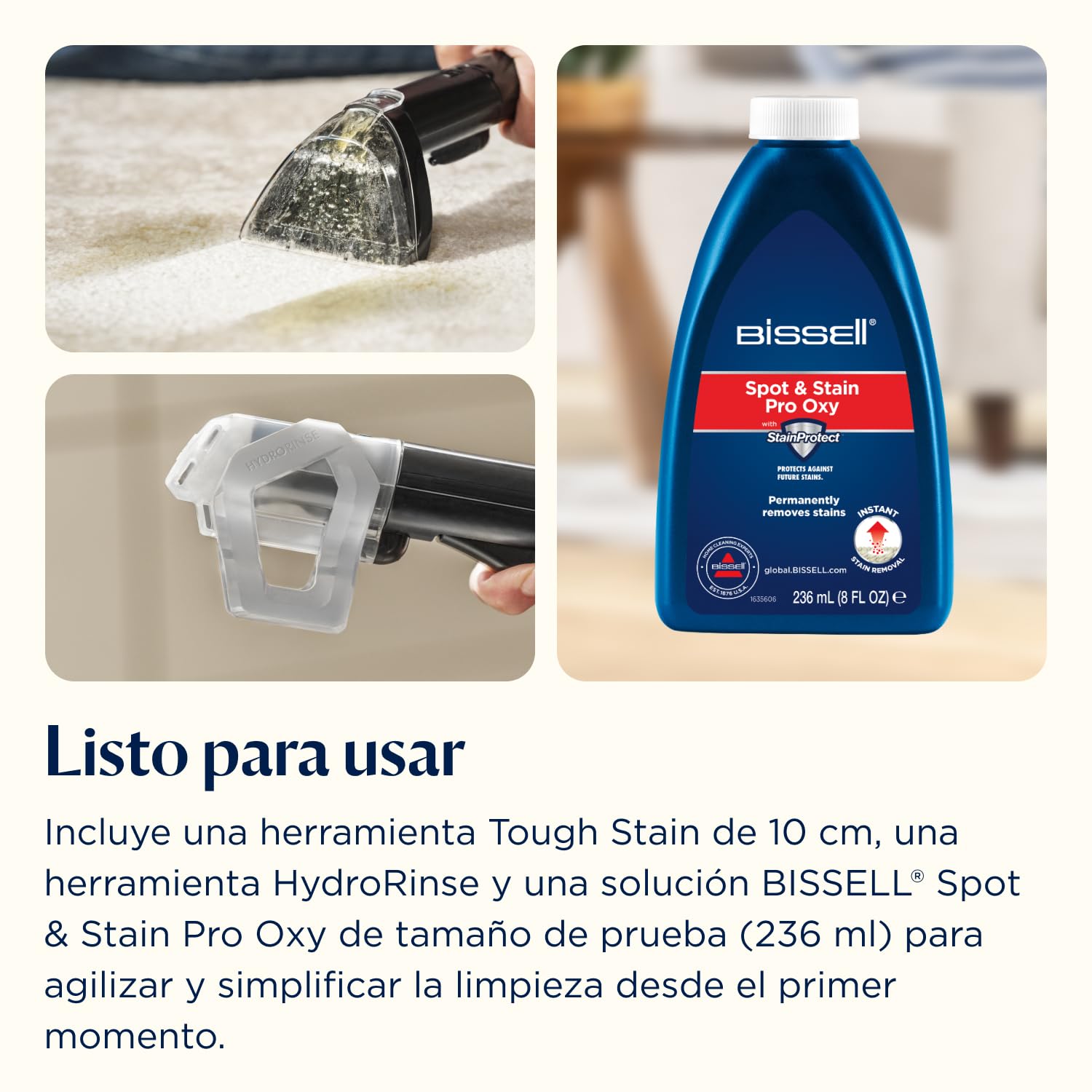 BISSELL SpotClean ProHeat Advanced, Aspiradora de agua tapiceria, limpia tapicerias multisuperficie compacta, Potente 1125W, Sistema triple limpieza profunda para manchas difíciles, Con cable, 3924N