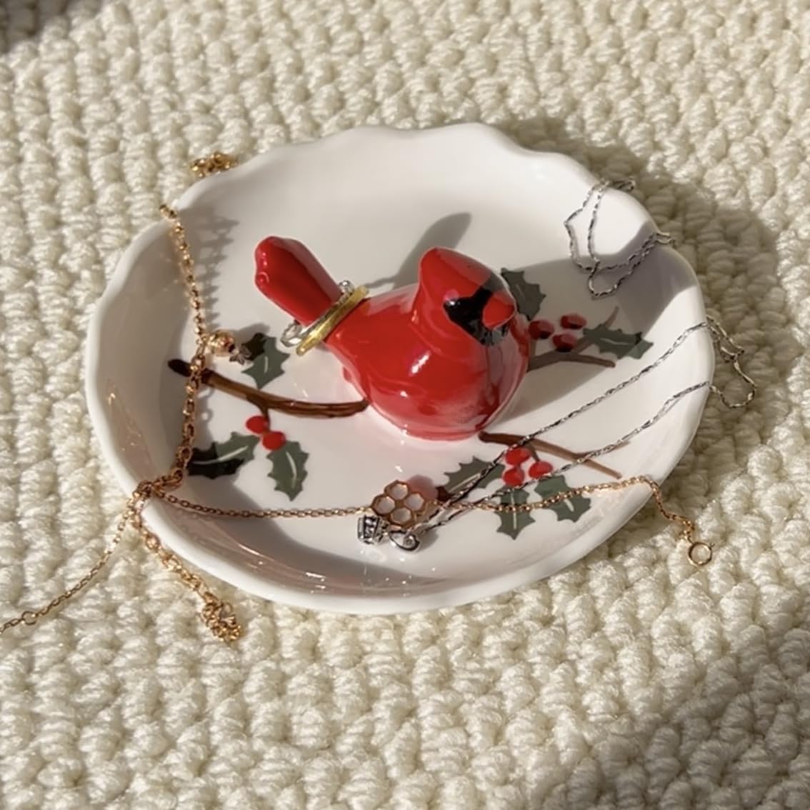 Cardinal Ceramic Jewelry Tray– Holiday Trinket Plate for Rings, Earrings & Gifts Handmade Ceramic Jewelry Dish image 2