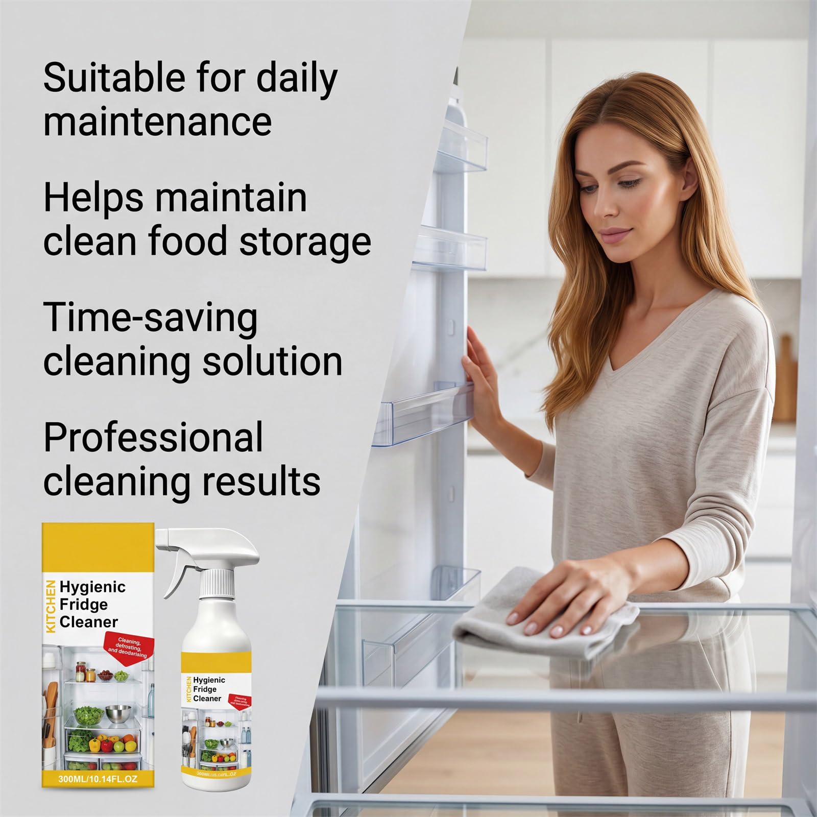 Spray limpiador de frigorífico para frigorífico interior, desengrasante multiusos para acero, plástico y vidrio, elimina aceite, grasa y olores del congelador, refrigerador, fórmula de limpieza para