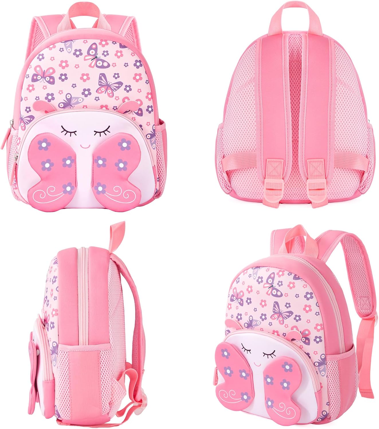 KK CRAFTS Preschool Backpack Toddler Neoprene Animal Schoolbag Lunch backpack for Kids Boys Girls(Pink Butterfly)