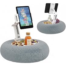HomeMount Velvet Tablet Pillow Stand for Bed & Couch, Adjustable Kindle Pillow Stand with 360 Rotating Holder & Snack Tray, Ergonomic Hands-Free Holder Fits 4.7-11" Kindle, iPad & Phones Grey