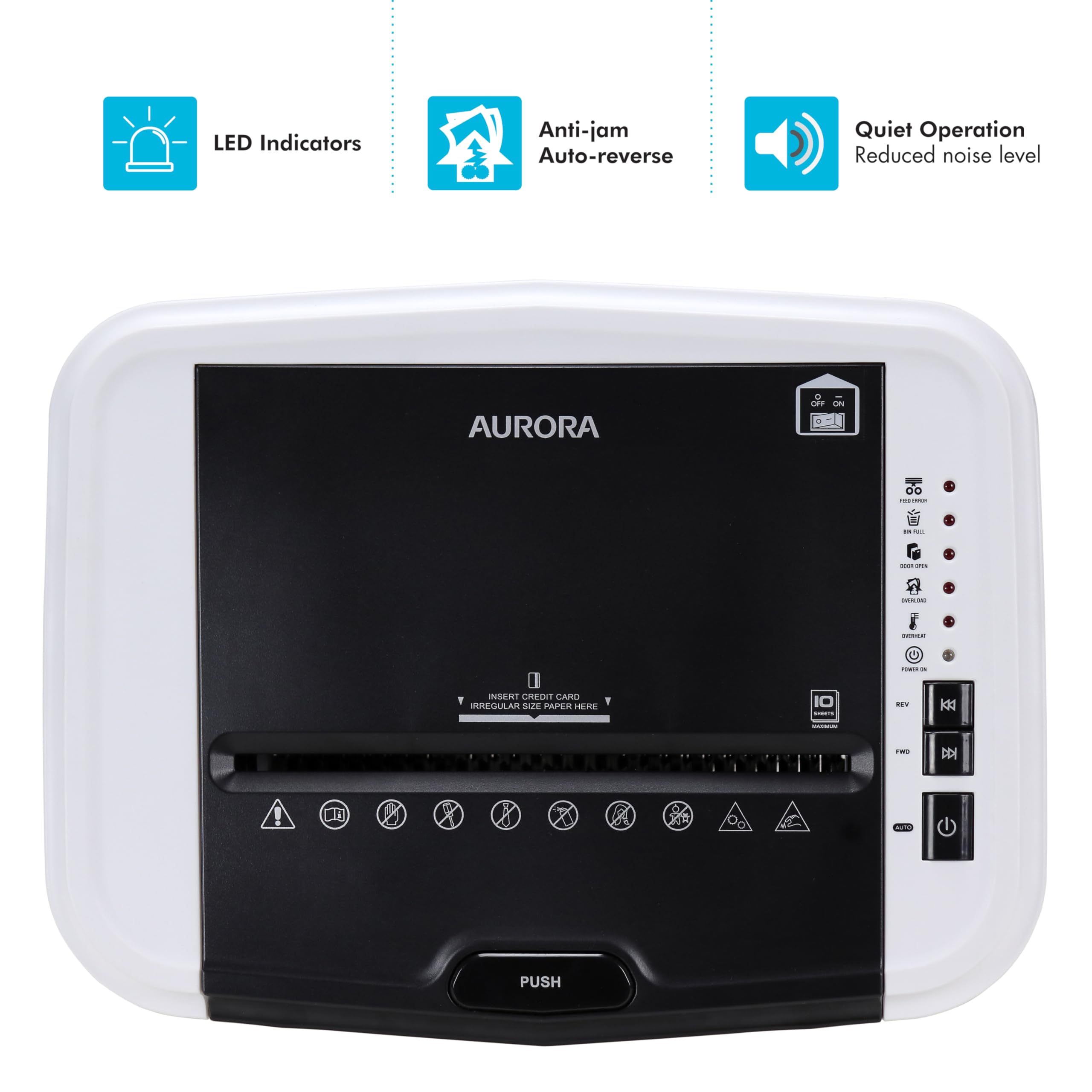 Aurora Professional Grade 120-Sheet Auto Feed Micro-Cut Paper and Credit Card Shredder with 5 Gallon Pullout Basket / 30 Minutes/Security Level P-4 (White/Black)