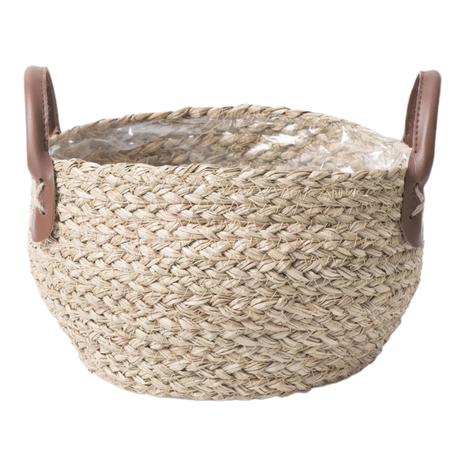 Panier support à plantes en jonc tressé taille L avec anse solide pour rangement durable