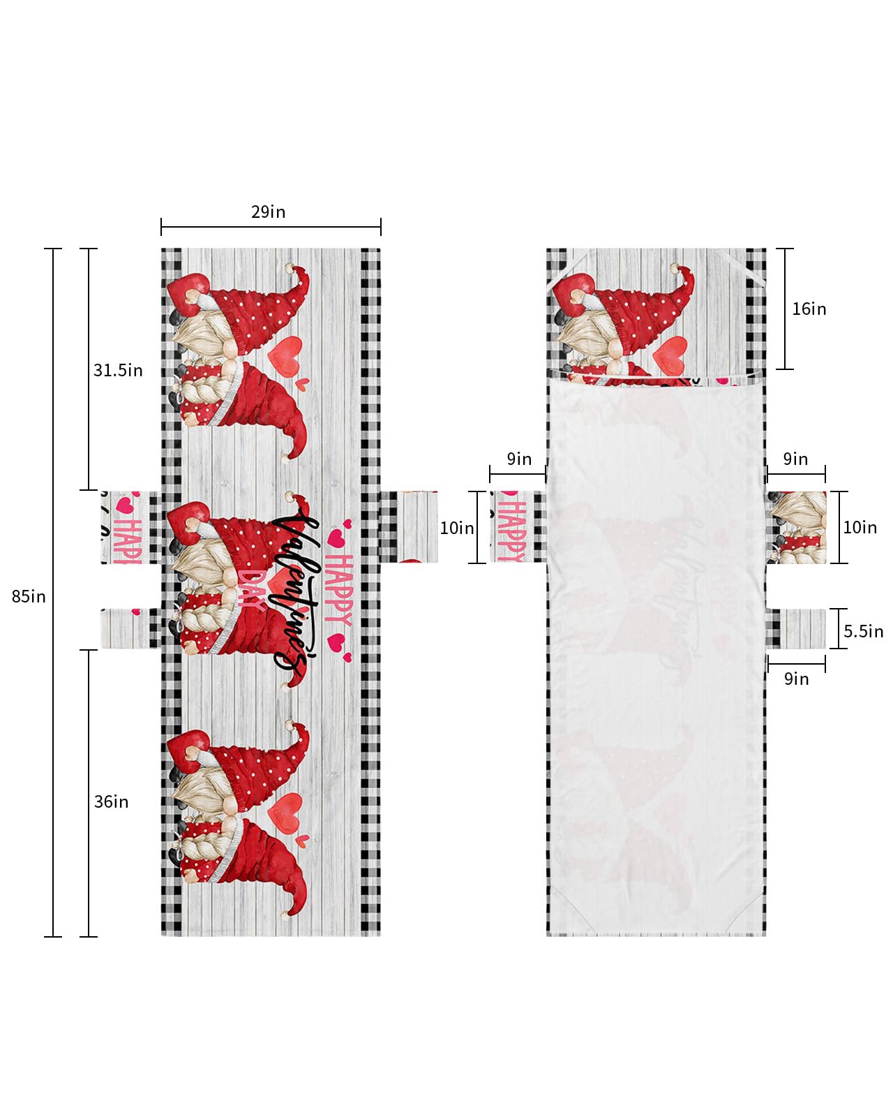 Red Gnomes Valentines Beach Lounge Chair Towel Cover, Soft Chaise Lounge Towel with Side Pockets Patio Pool Chairs Cover for Beach/Pool Sunbathing 29x85 Black White Plaid Vintage Wooden