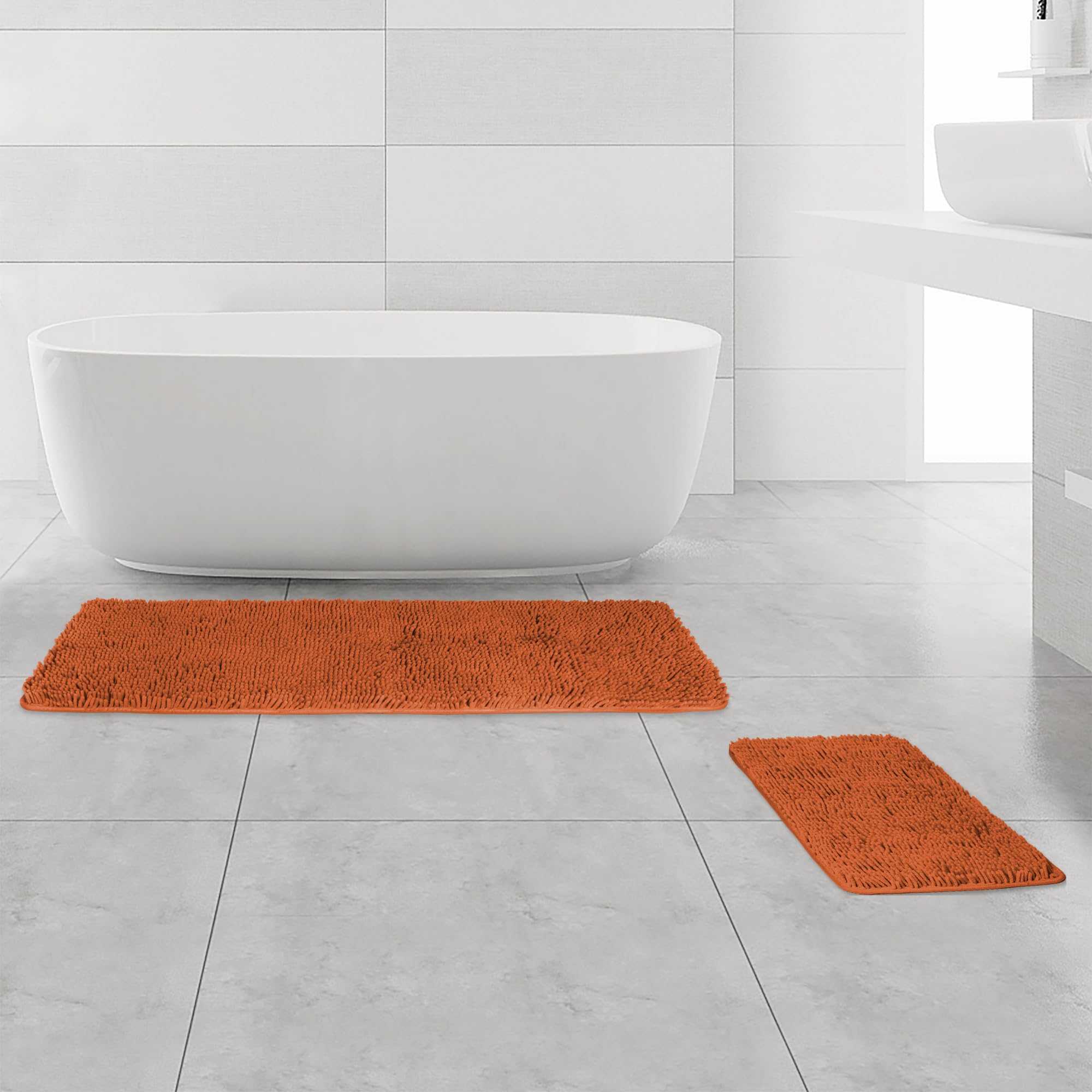 Yeaban Bathroom Rugs Sets 2 Piece – Thick Chenille Bath Mats | Absorbent and Washable Bath Rug Non-Slip, Plush Rugs for Bathroom, Shower, Sink(17" x