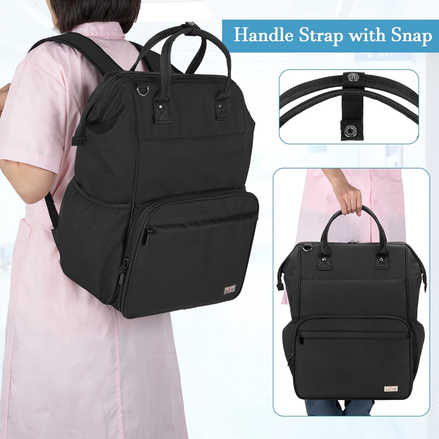 LoDrid Nurse Backpack, Heavy Duty Work Backpack for Men & Women, Steel Frame Top, 15.6" Laptop Layer, Zip-Top Closure & Inner Padded, Black - Image 5