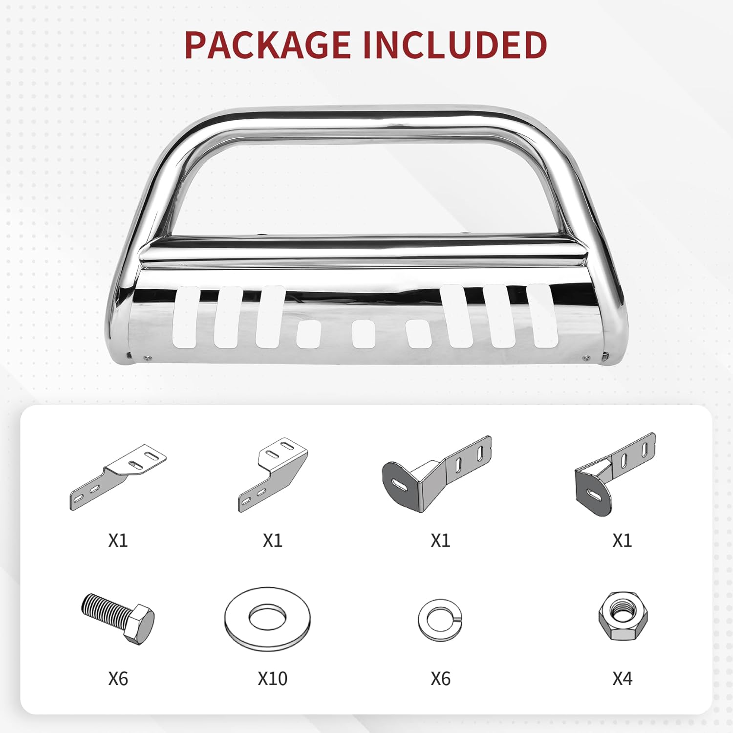 YITAMOTOR Bull Bar Compatible for 2004-2024 Ford F150/2003-2014 Navigator Chrome Push Front Bumper Grill Grille Guard with Skid Plate