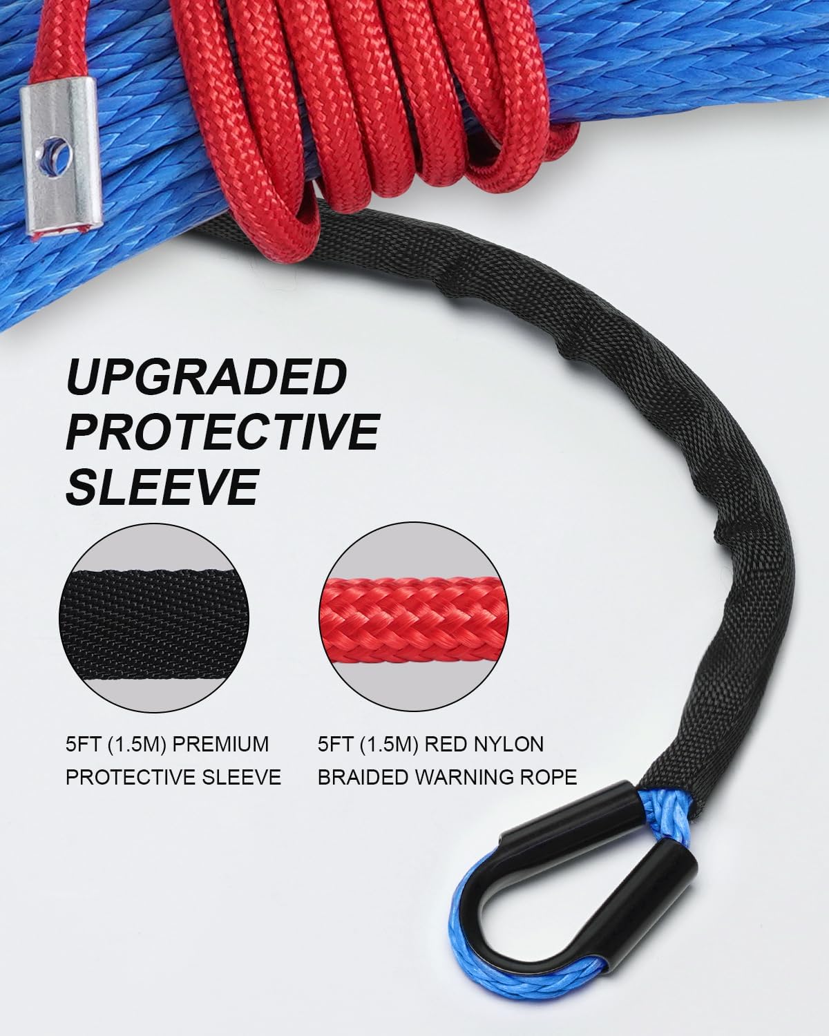 Kolvoii Synthetic Winch Rope Kit, 1/4" x 50ft 9,650lbs Winch Cable with Steel Hook, Winch Line Stopper and Safety Pull Strap for ATV UTV Off-Road Vehicle etc (Blue Rope, Black Hook)