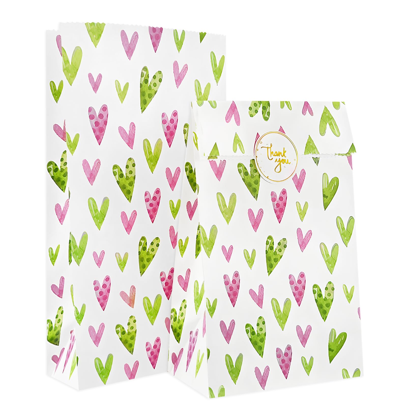 OFIHANLY 48Pcs 9"X4.7" Small Valentines Day Gift Bags for Kids Classroom Treat Bags for Class Heart Candy Paper Bags Bulk for School