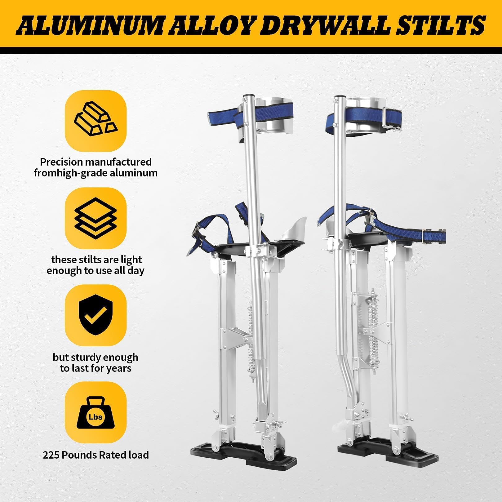 Zancos de yeso de aleación de aluminio de 61 cm a 101 cm para trabajar en lugares altos | Plateado, compatible con recortes de arbustos altos, cinta de yeso, pintura, limpieza