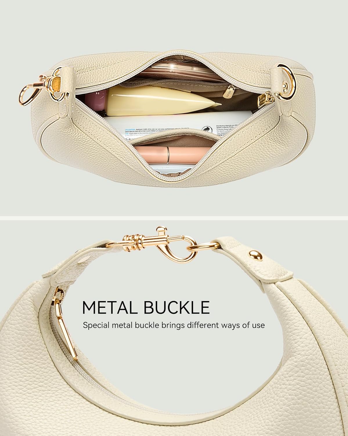 BOSTANTEN Crossbody Purse Small Crescent Shoulder Bags for Women Trendy Vegan Leather Clutch Handbag Removable Strap - Image 6