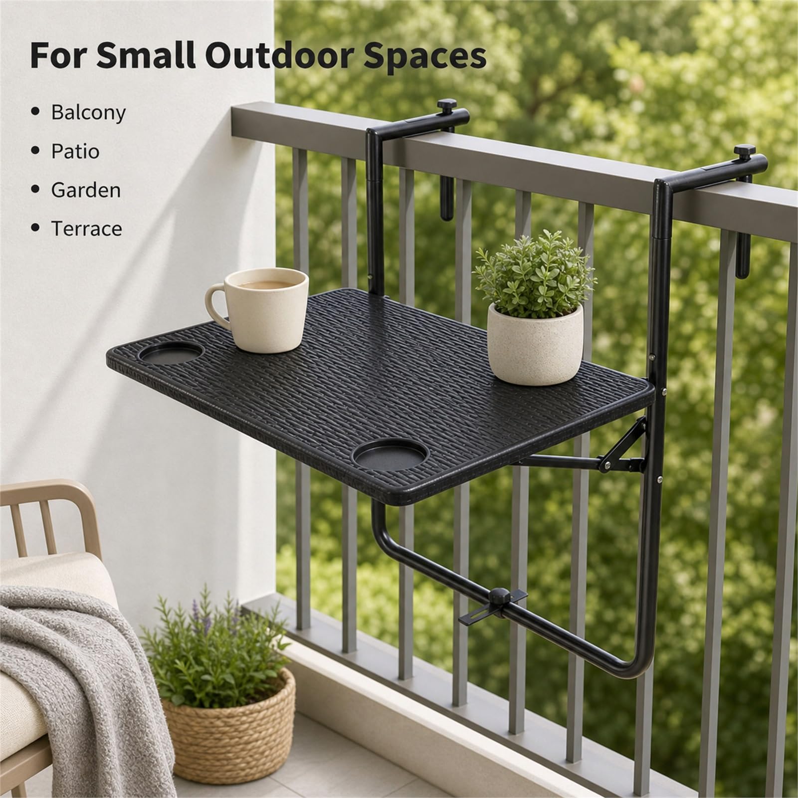 BalkongeläNder HäNgetisch BalkonhäNgetisch Klappbar Balkontisch Zums EinhäNgen Holz Platzsparender Multifunktional für Außenbereich,Garten,Büro,Patio,kleine Räume Outdoor