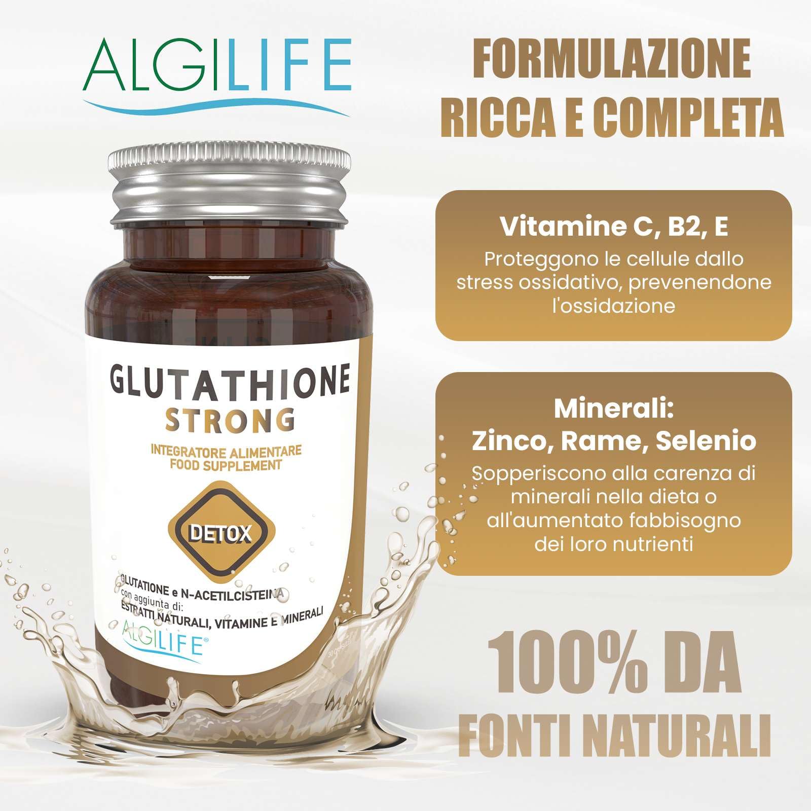 Glutatione Forte con NAC N-Acetil-Cisteina, Acido Alfalipoico, Cardo Mariano, Vitamina C, E, B2 e Minerali. Glutatione Ridotto per una Pelle Giovane. Glutathione con N Acetilcisteina (30 compresse)