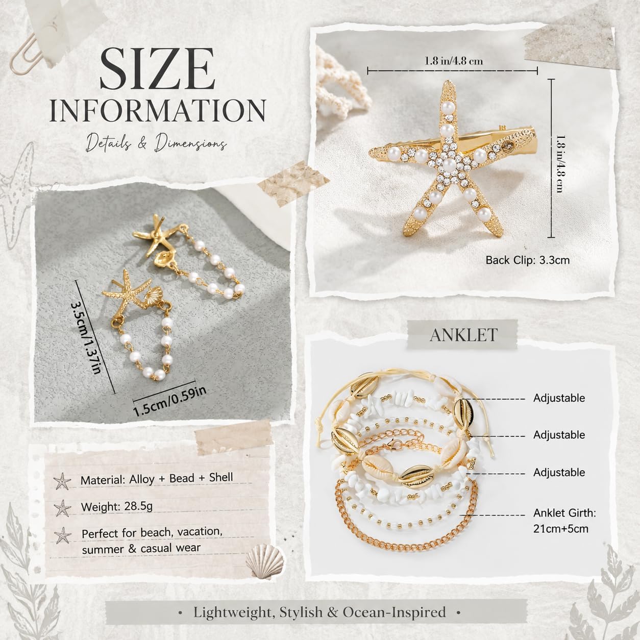 11 Pcs Mermaid Jewelry Set for Women, Seashell Starfish Accessories image 5