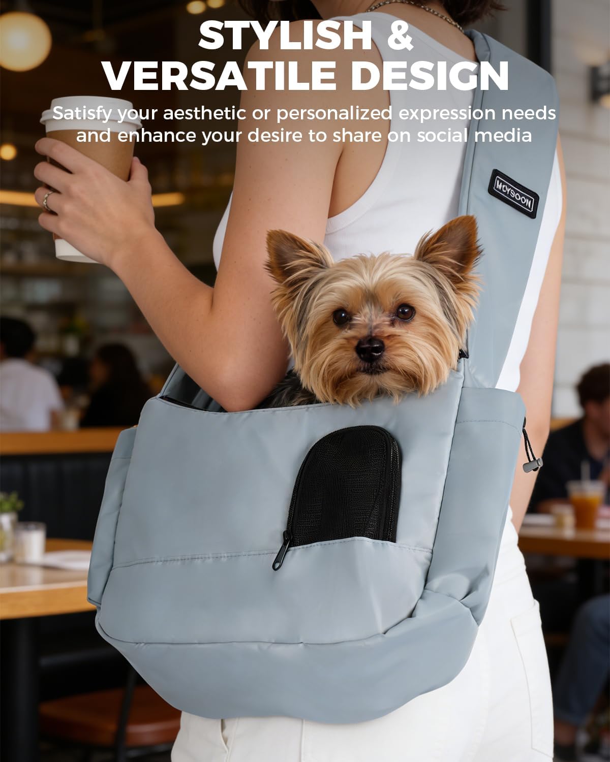 Pet Sling Carrier for Small Dogs Up to 7 lb, Stylish Versatile Soft Dog Sling Carrier with Widened Padded Adjustable Shoulder, Safety Buckle and Breathable Anti-Scratch Mesh for Travel, Grey