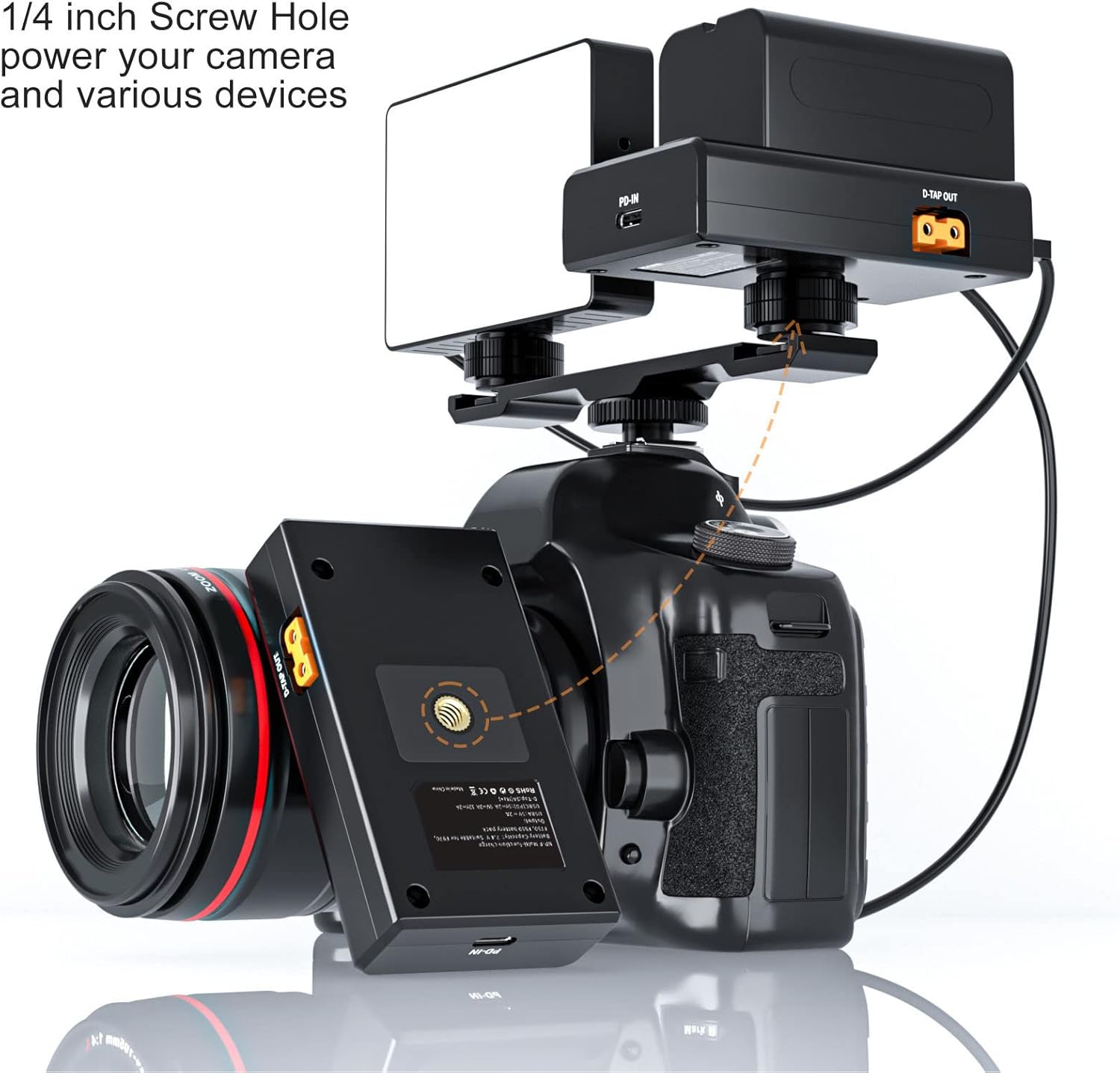 F550 NPF Battery Adapter Plate, Type C, USB A and D Tap 3 Output, Type C Fast Input, 4 Indicator Lights Battery Adapter Plate for NP F Series Batteries