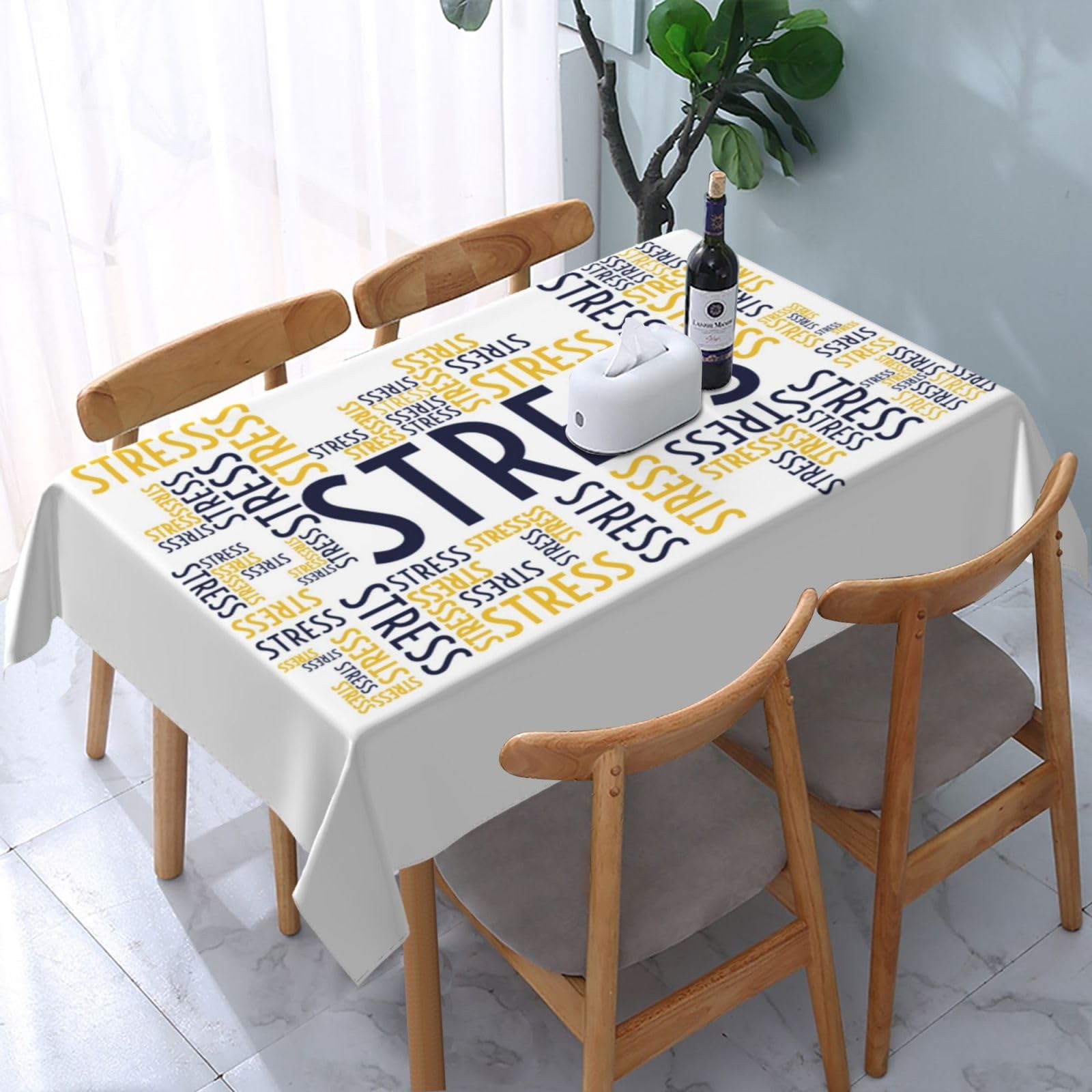 JunHeArt Stress Awareness Month Tablecloth Rectangle Table Cover Washable Table Cloths Decor For Kitchen 54" X 72"