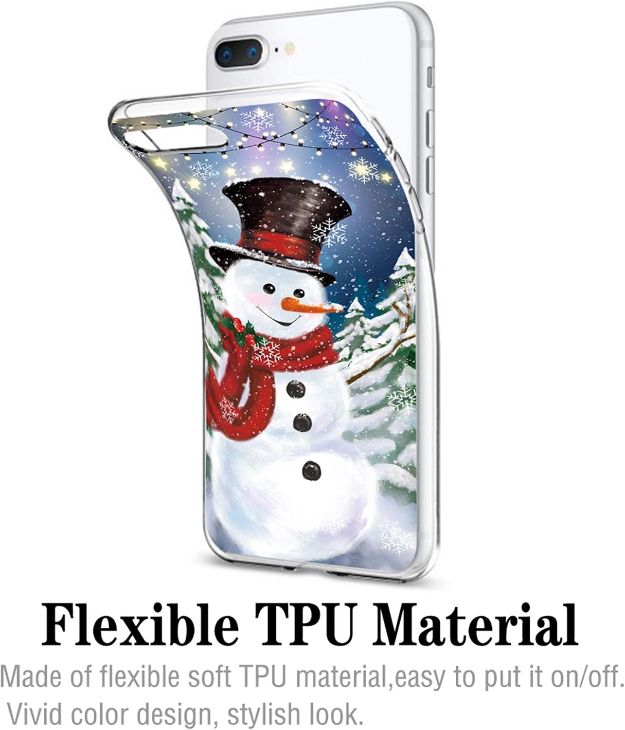 cocomong Christmas Case for iPhone 7 Plus iPhone 8 Plus 5.5" Cute Winter Snowman Design Soft TPU Protective Phone Case for iPhone Shockproof Anti-Scratch-Drop Merry for Women Men Girls