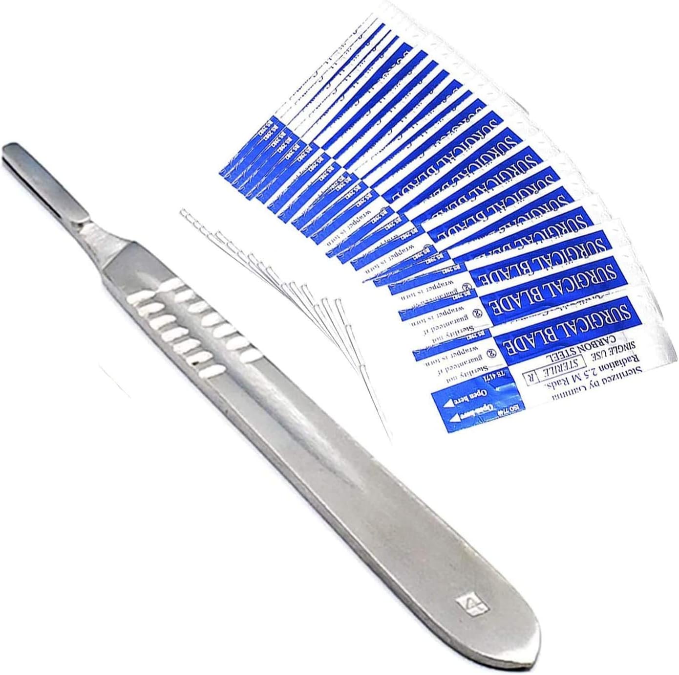 1 STAINLESS STEEL SCALPEL KNIFE HANDLE 4 WITH 20 STERILE SCALPEL BLADES 23 & 24