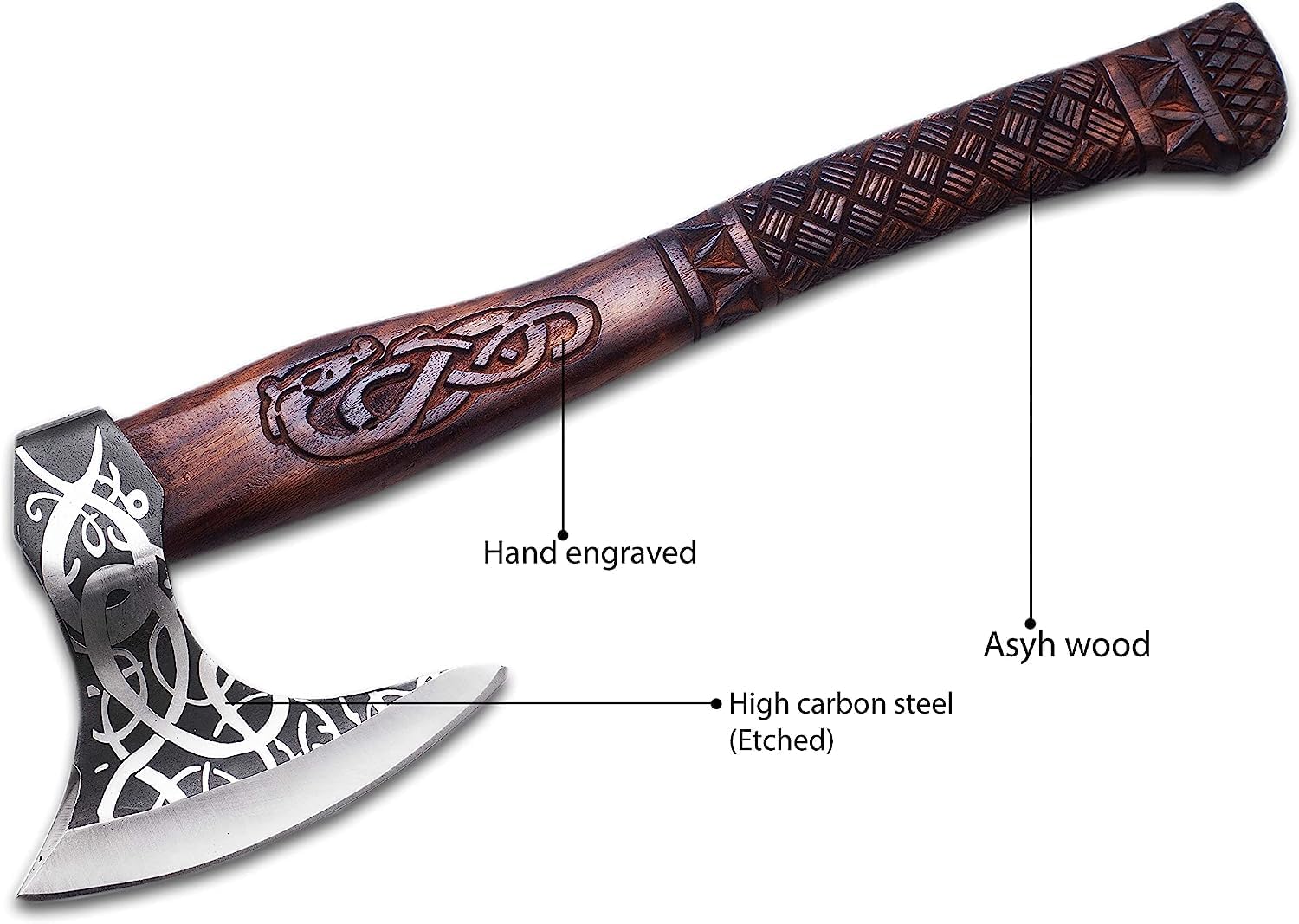Handmade Viking Life Style Axe, Camping Battle Axe,Tomahawk Bearded Axe, Nordic Axe, Norse Axe, Woodcarving Viking Dragon Engraved On Axe Handle, Ash Wood Handle with Hand Engraved [Ax 2464]