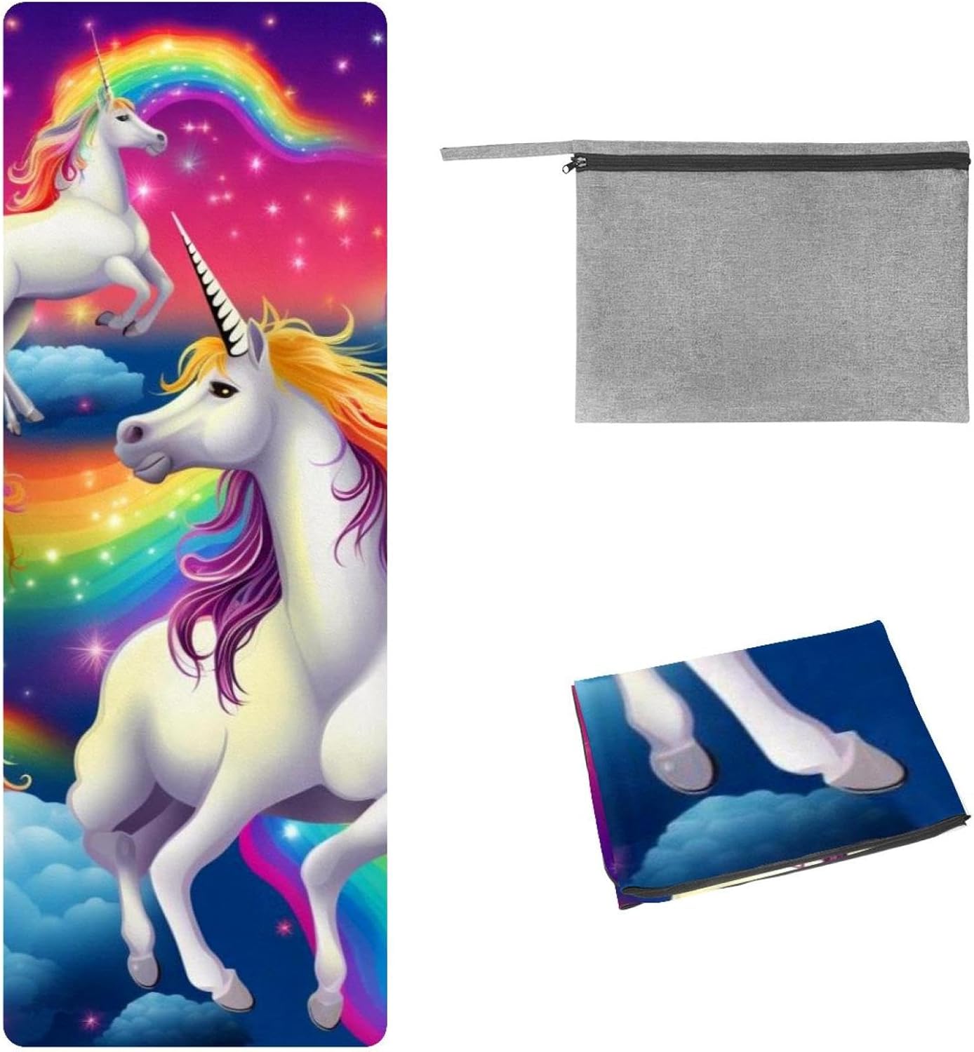Yoga Towel, Rainbow Unicorn Pattern Non Slip Sweat Absorbent Hot Yoga Mat Towel for Hot Yoga, Pilates and Fitness - 72.8" x 26.8"