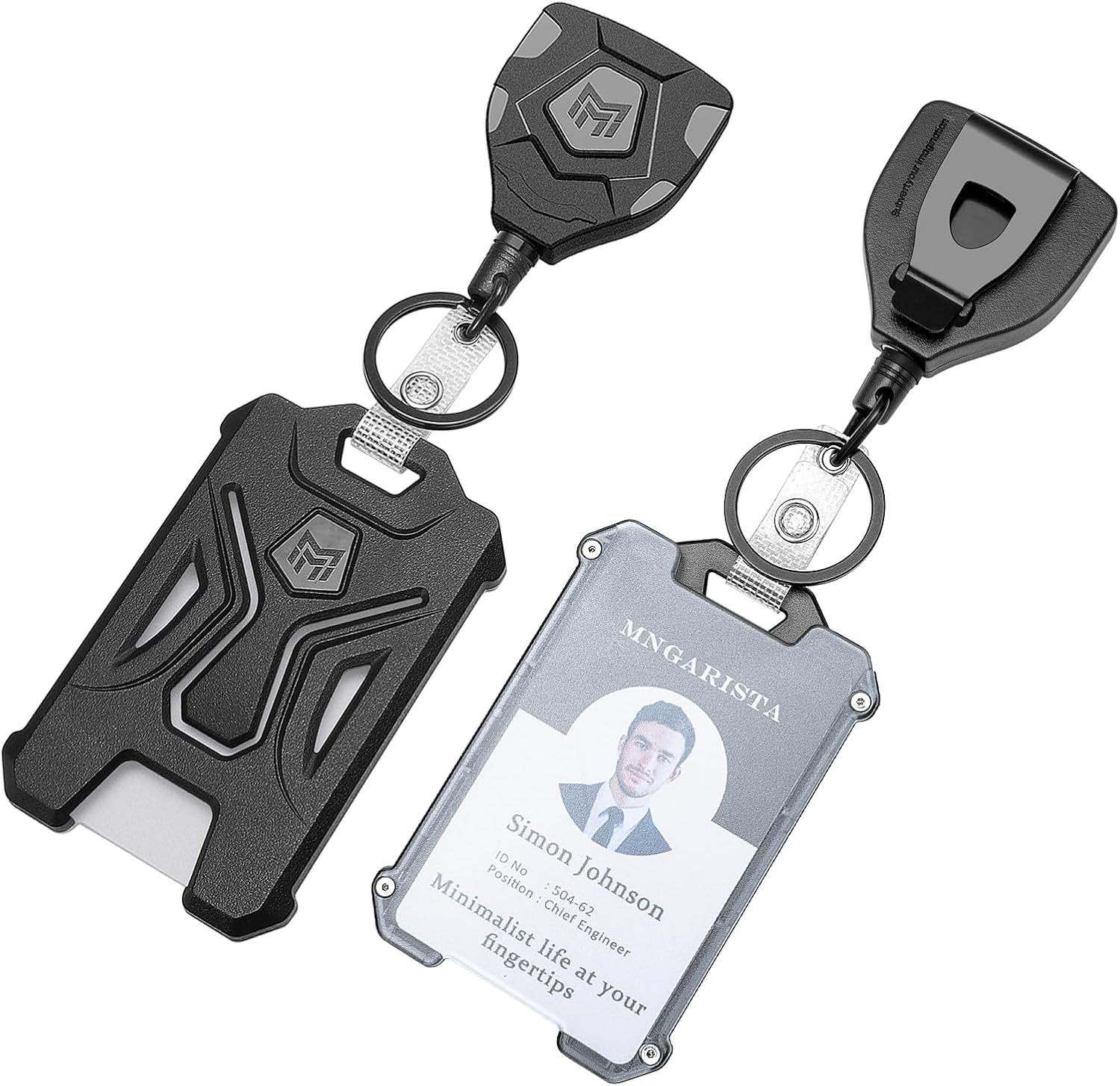 MNGARISTA 1 Pack Heavy Duty Badge Holder, Vertical ID Card Holder for Credit Cards, Clear ID Window, All PC Polycarbonate Plastic Housing, 5 Cards Capacity, Built-in Elastic Clip, Black