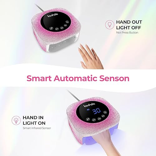 Miniatura 7 de Lavinda Lámpara de uñas UV, luz UV de 54 W para uñas de gel con diamantes de imitación, lámpara de uñas LED UV enchufable, lámpara de secado rápido,
