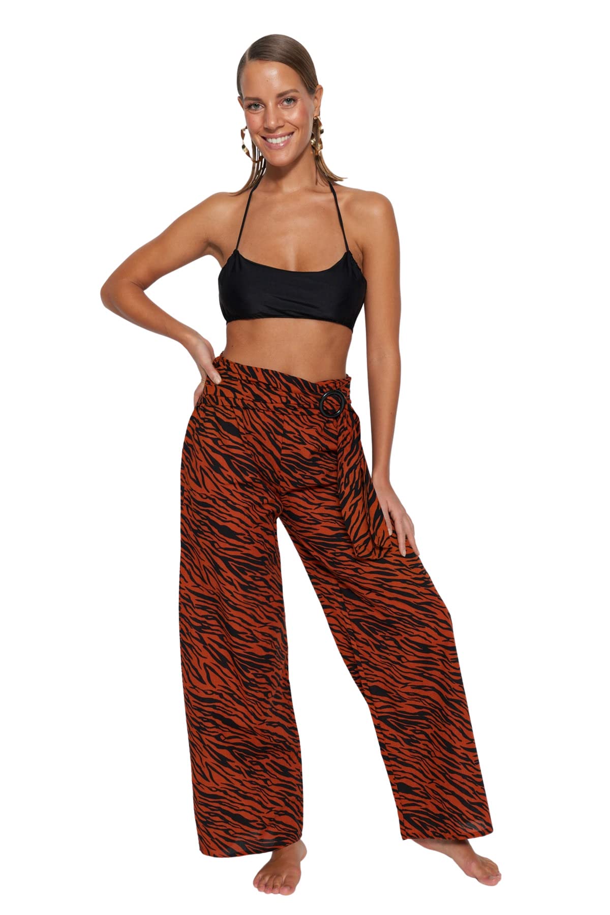 Trendyol FeMan Normal Waist Wide Leg Regular fit Trousers Brown