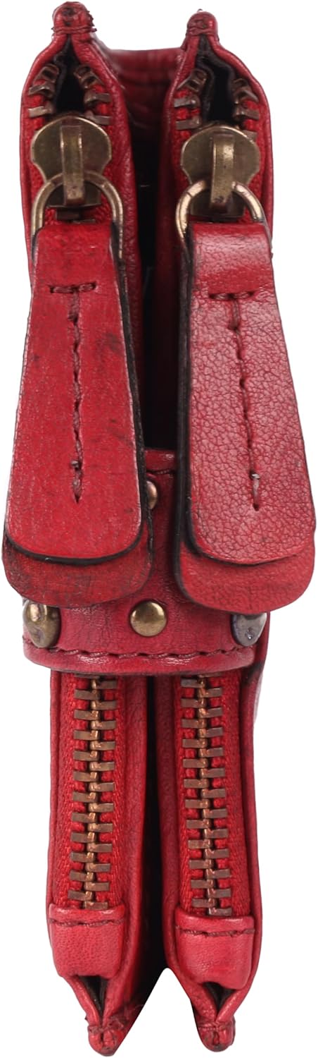 4.75 Inch Genuine Italian Leather Boho Studded Bifold Wallet – Zipper Coin Purse & Credit Card Holder for Women (Red) - Image 7