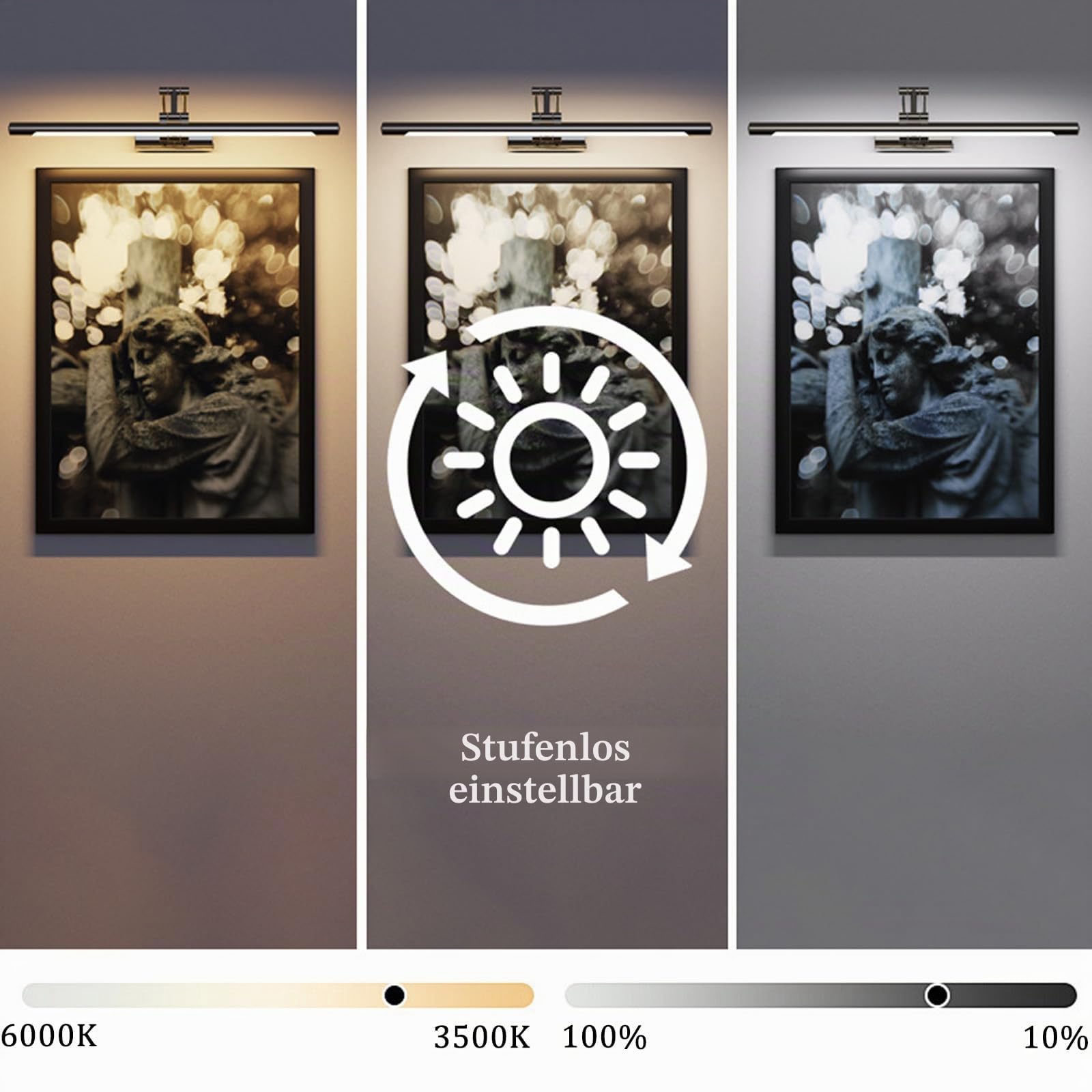 LED Spiegelleuchte Bad Akku Wandleuchte mit Fernbedienung Touch Steuerung Dimmbar Wandbeleuchtung USB Aufladbar Bildbeleuchtung Wandleuchten für Spiegelschrank Badezimmer Wohnzimmer (Silber,40cm)