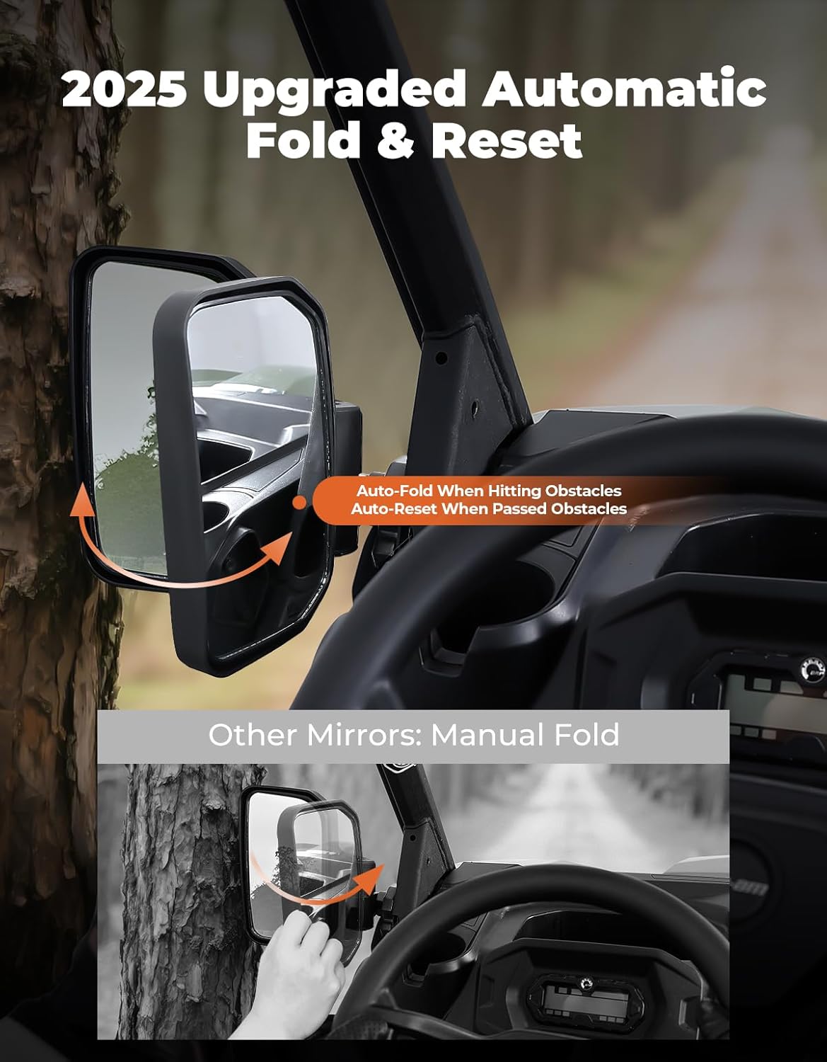 KEMIMOTO UTV Side Mirrors, Upgraded Auto Fold Reset Adjustable Side Mirrors, Fit Full Door Half Door, Compatible with 2016-2025 Can-Am Defender & Defender MAX HD5 HD7 HD8 HD9 HD10