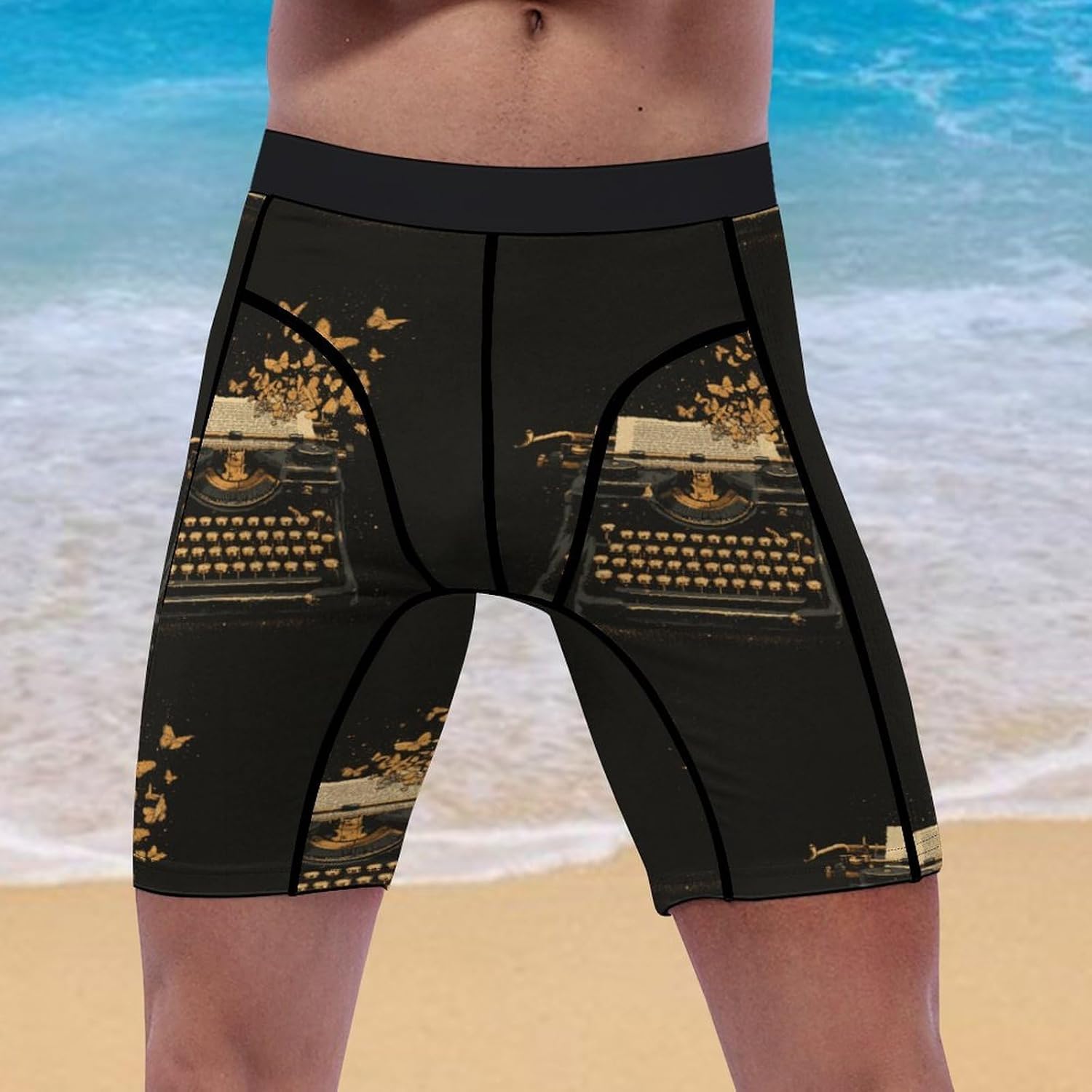 Typewriter, Butterfly Soft Breathable Men Athletic Underwear Stretch Quick Dry Sport Boxer Briefs for Daily Workout Gym Wear