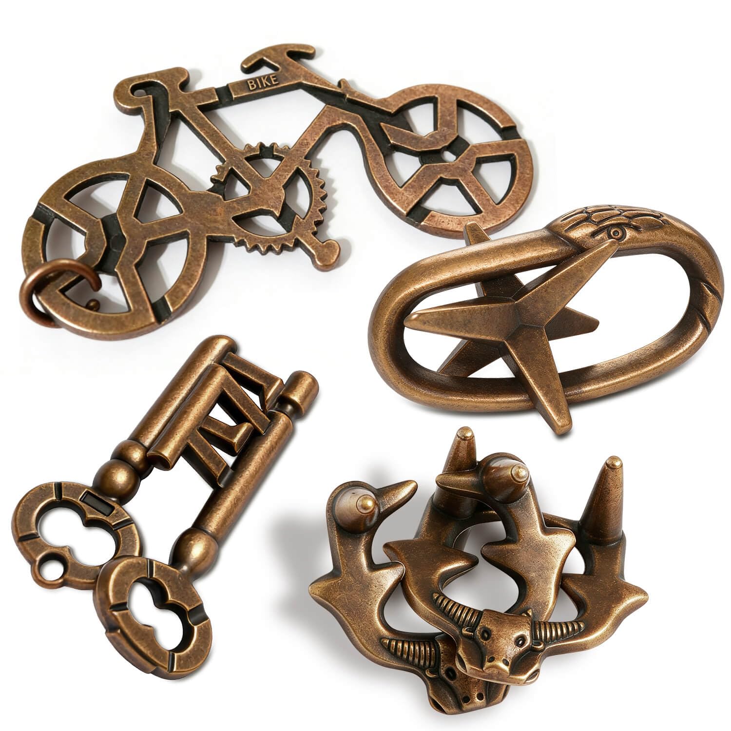 MHY Jumbo Metal Brain Teaser Puzzles for Adults - 4 Pack Challenging 3D Mind Games | with Portable Case | IQ Logic Toys & Gift for Teens