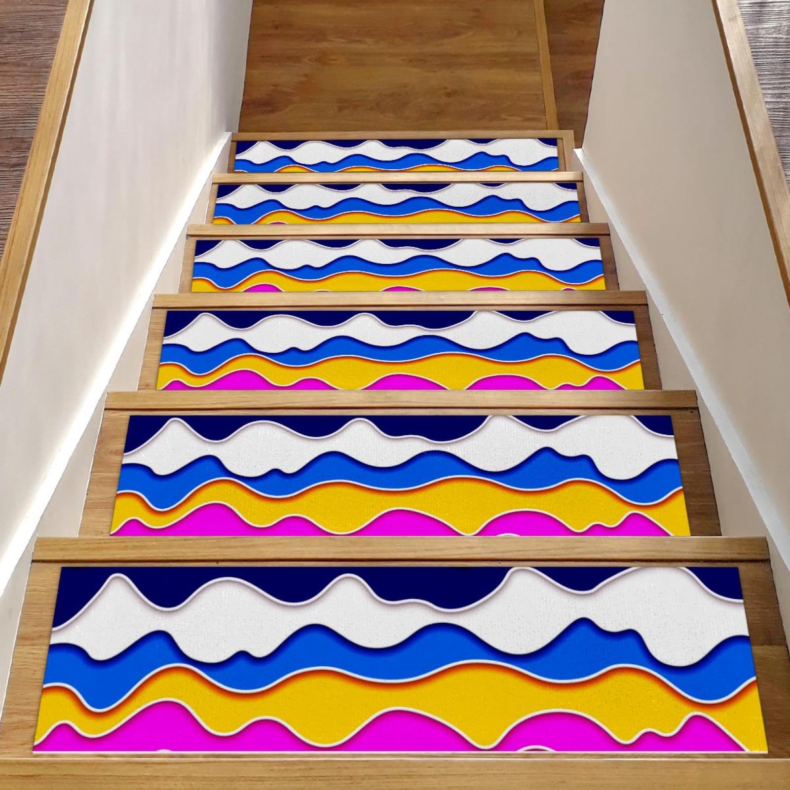 Peldaños de escalera de arco iris antideslizantes para alfombras de seguridad de madera de 8x30"