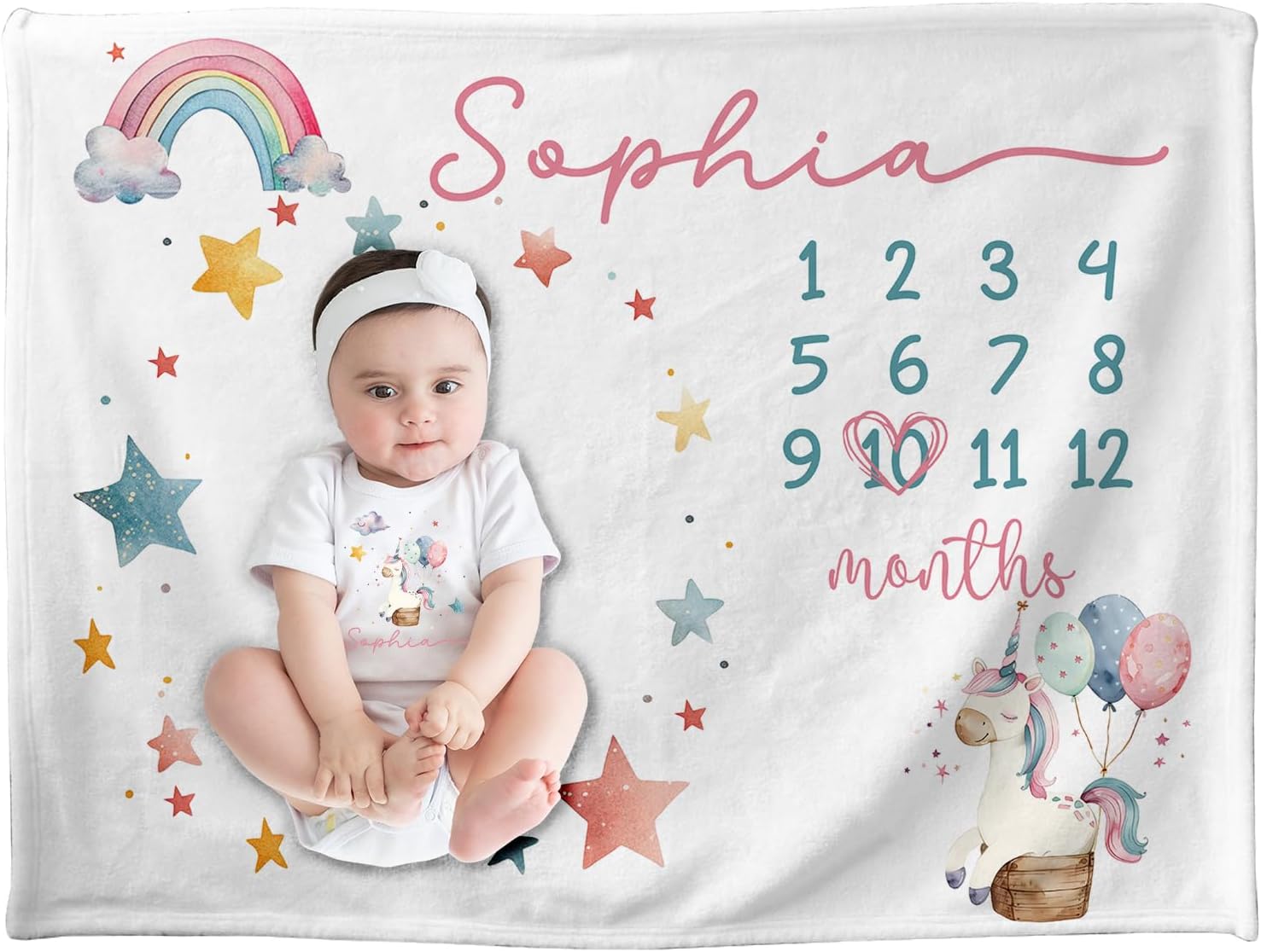 Baby Milestone Blanket Unicorn, Baby Monthly Growth Tracker Personalized Baby Blanket, Unicorn Blanket, Baby Age Blanket, Newborn Milestone Blanket, Baby Month Blanket