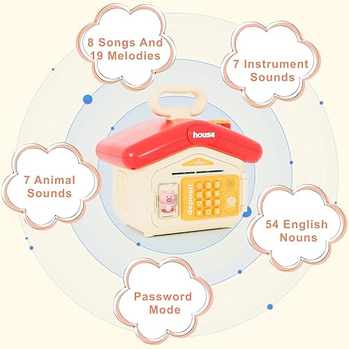 Miniatura 5 de Hucha electrónica de juguetes para niños bonita caja de dinero con contraseña y simulación de huellas dactilares canciones de música papel de
