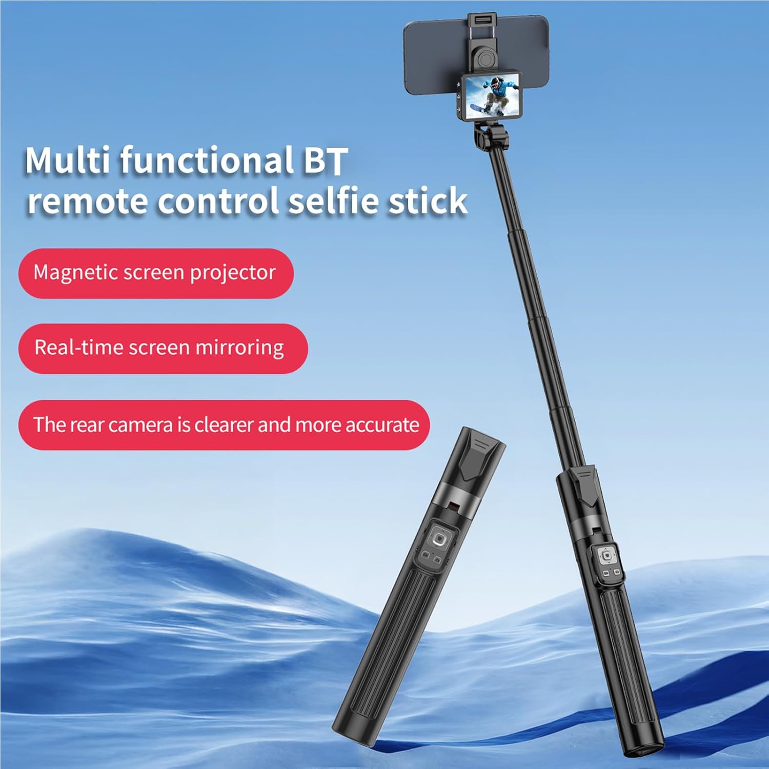 Zyyini 63 Inch Selfie Stick Tripod, Aluminum Extendable Selfie Stick Tripod with Bluetooth Remote and Stand Magnetic Clips, for Travel Vlog Live Streaming