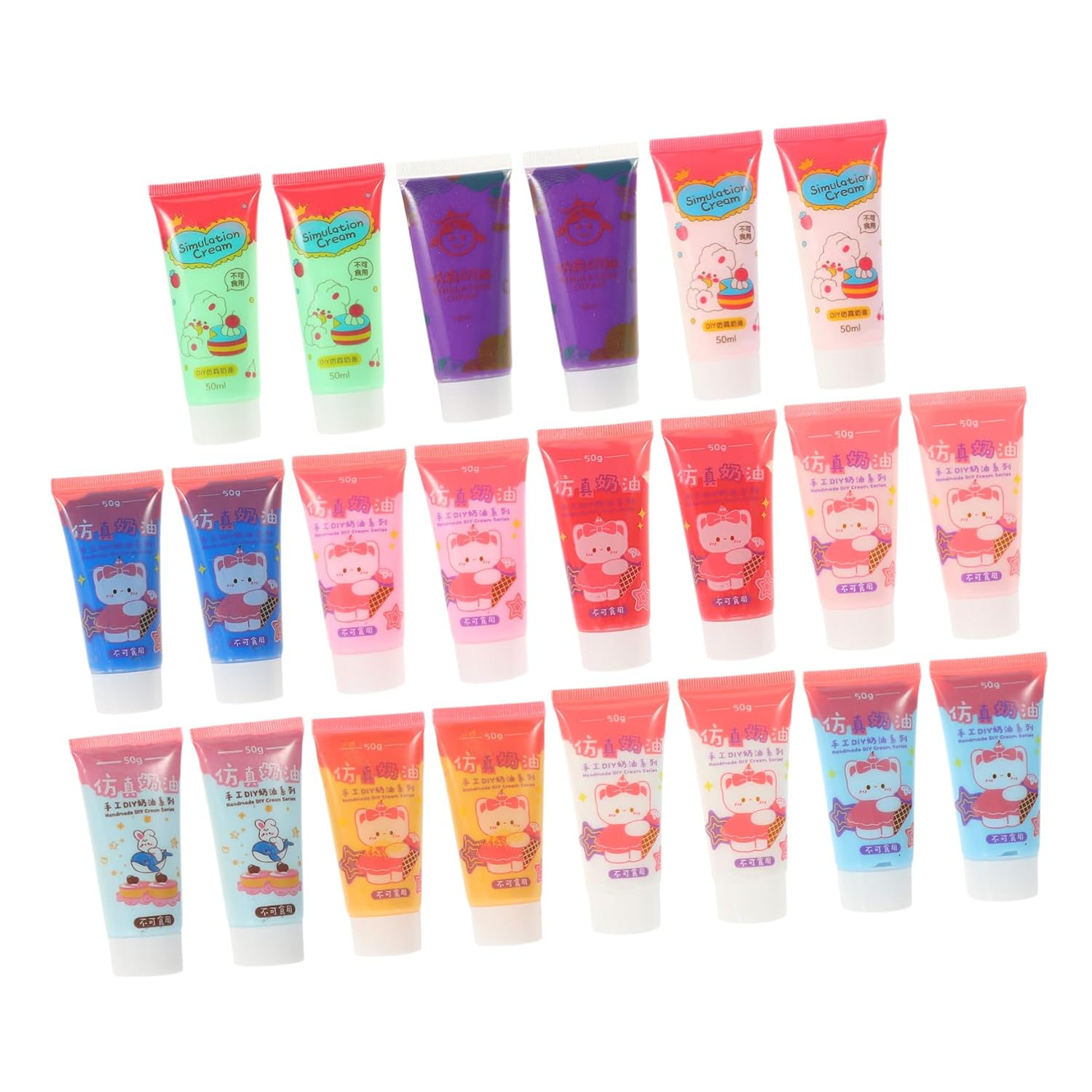 NUOBESTY 22 Pcs DIY Cream Glue Simulation Cream for Phone Case Decorating with Two Bottle Mouths Safe Material Easy Use and Storage Kawaii Pattern Random Color