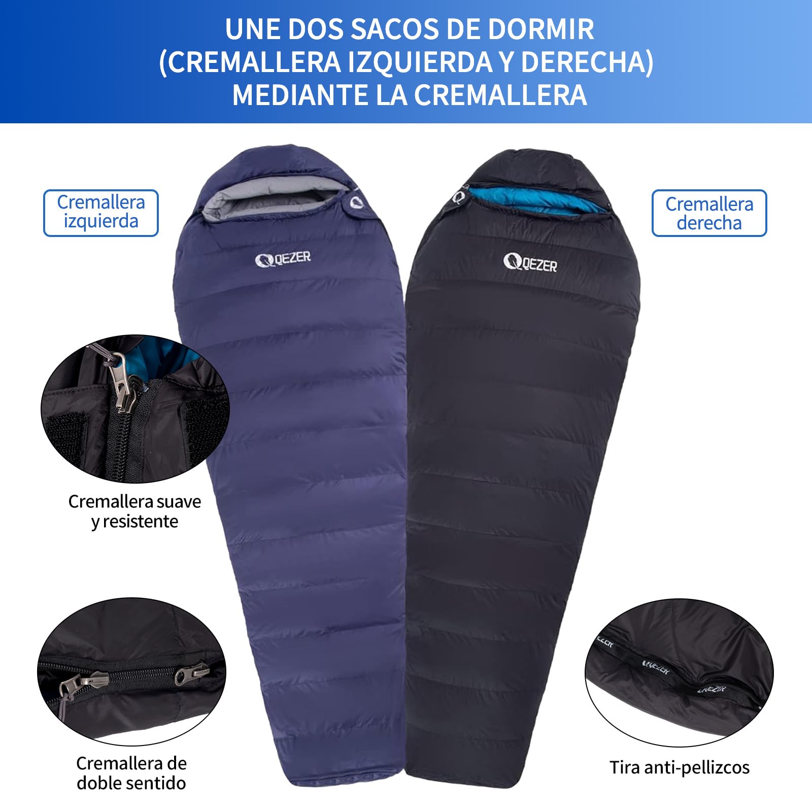 [Plumón] Saco de Dormir 0 Grados [-28℃~8℃] Saco de Dormir de Invierno 1kg/1.5kg Relleno de plumón - Adultos y niños-Sleeping Bag para Camping, Senderismo y Acampada