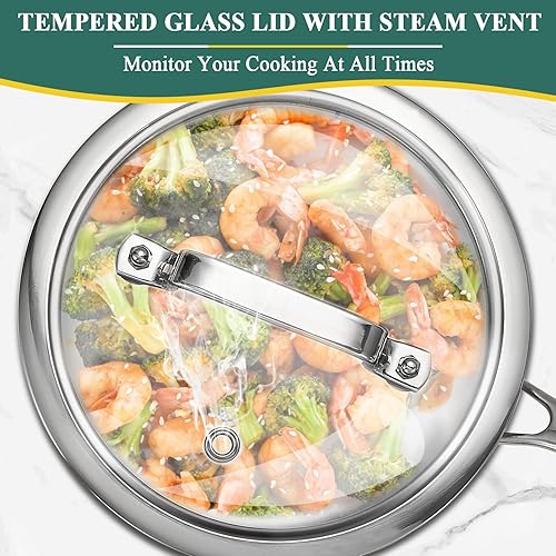 Miniatura 4 de DELALRO - Cacerola de acero inoxidable de tres capas de 2.5 cuartos de galón con tapa, olla de inducción resistente, calor uniforme rápido, ahorro