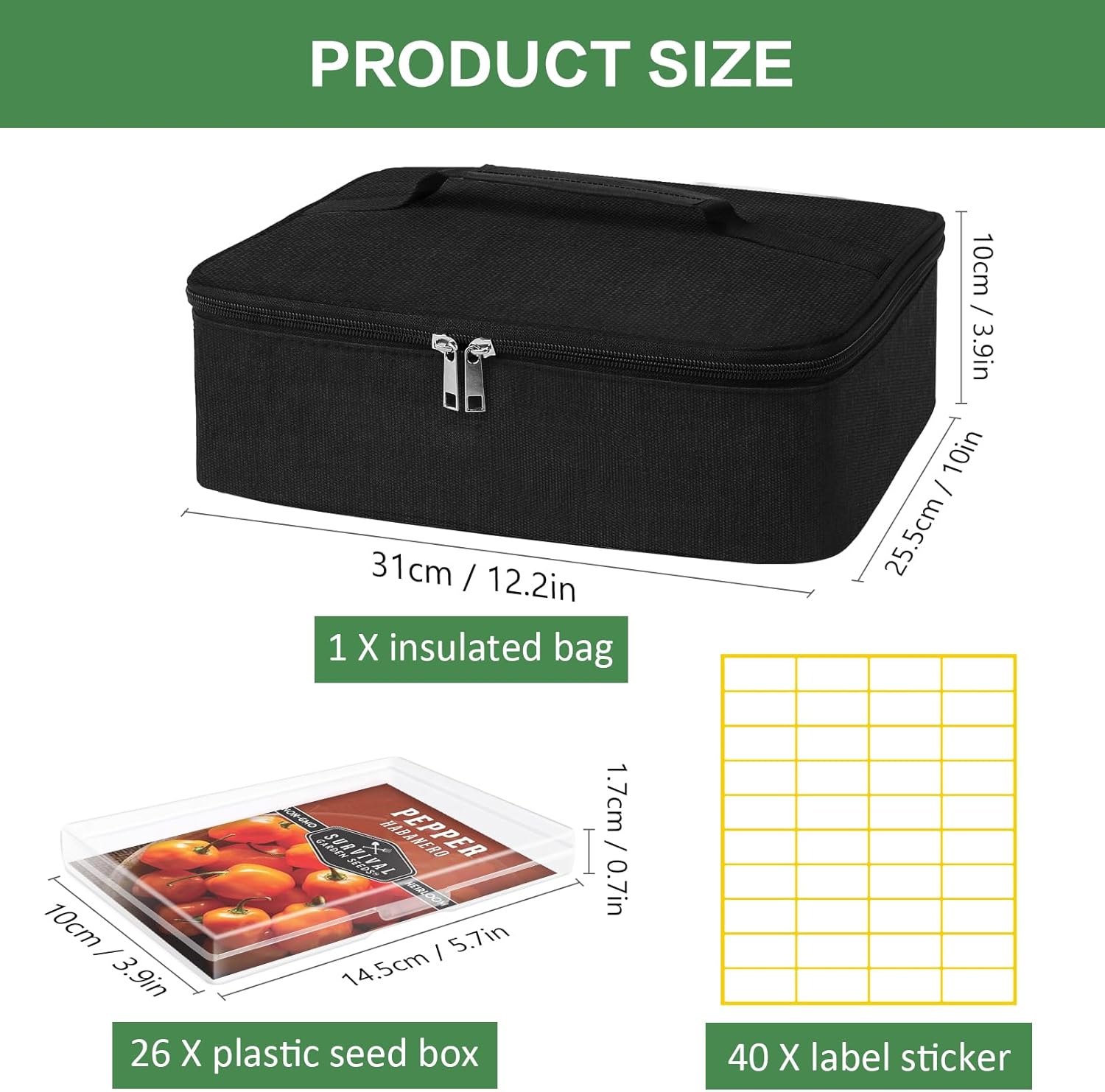 26 Slots Seed Storage Organizer Box with Insulated Bag That Holds 80-200 Seed Envelopes, Oxford Cloth Garden Seed Containers with Labels, Seed Packet Organizer for Plant, Flower ,Vegetable Seeds - Image 5