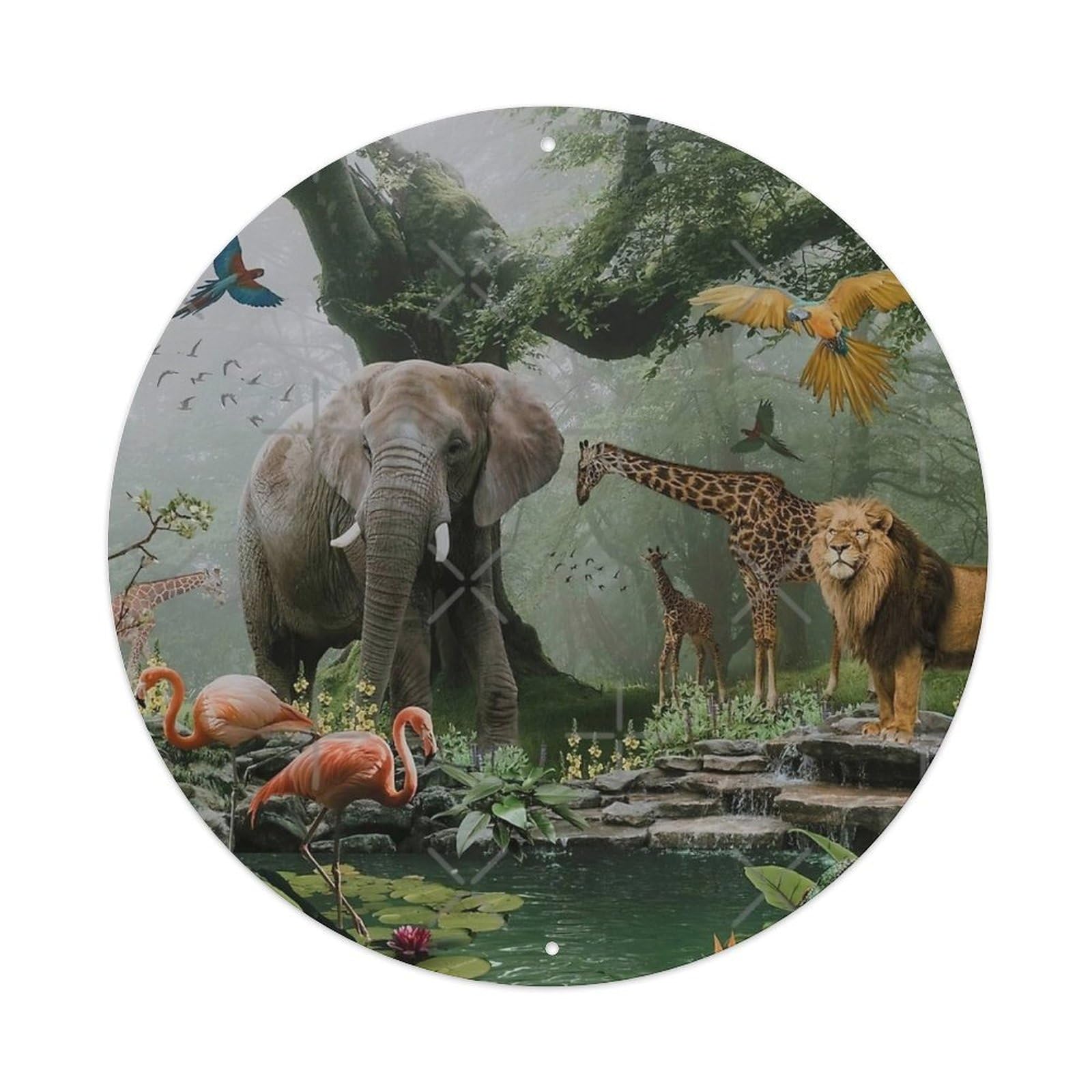 African Rainforest Wildlife Surreal Retro Metal Tin Sign