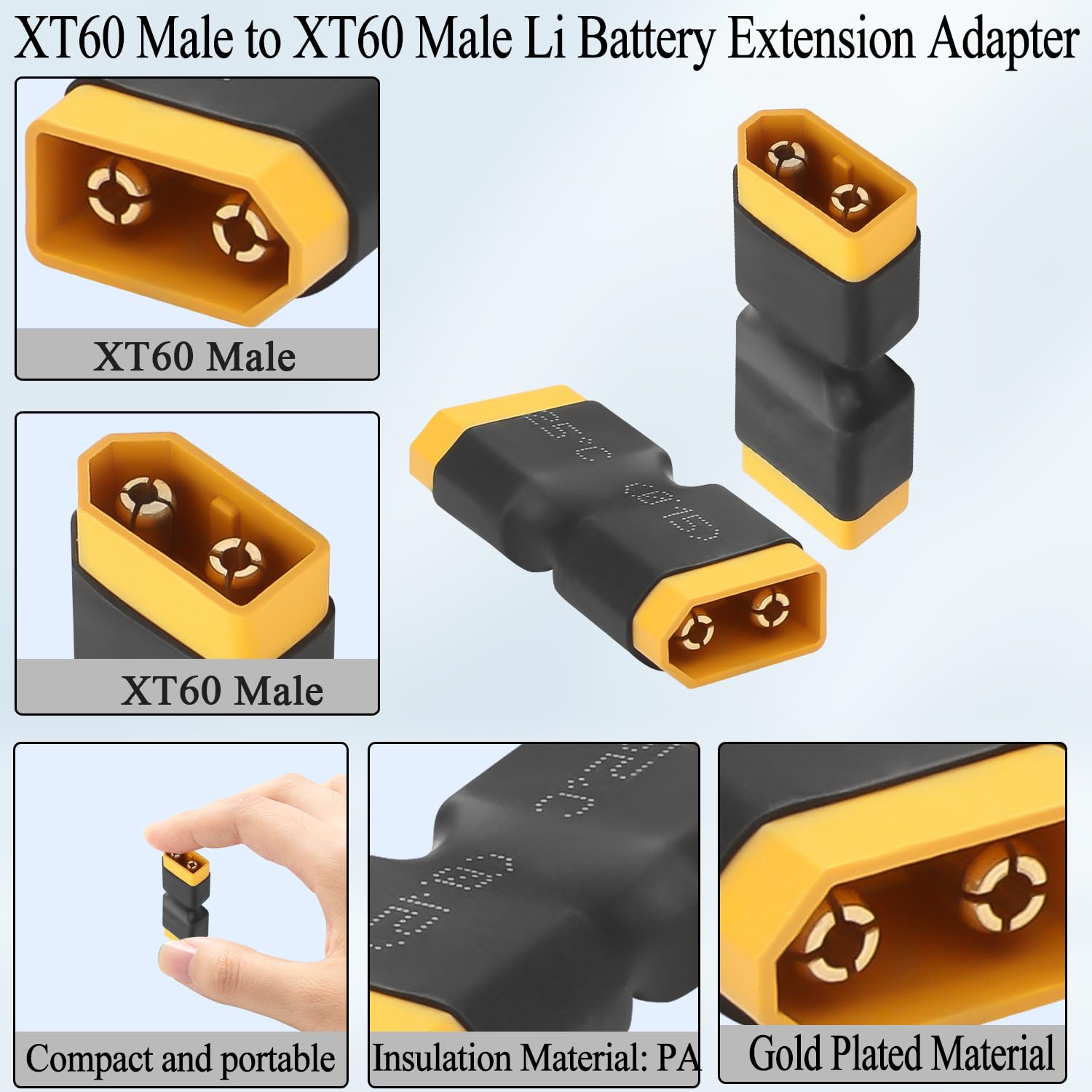 QIANRENON XT60 Stecker Auf Stecker Adapter – 30A Vergoldet Für RC Modelle & Outdoor-Strom