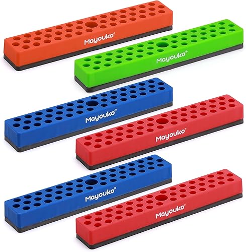 Mayouko 6 soportes magnéticos hexagonales de 1/4 pulgadas, 258 agujeros, soporte para brocas de 1/4 pulgadas, 6 estantes, soporte magnético para